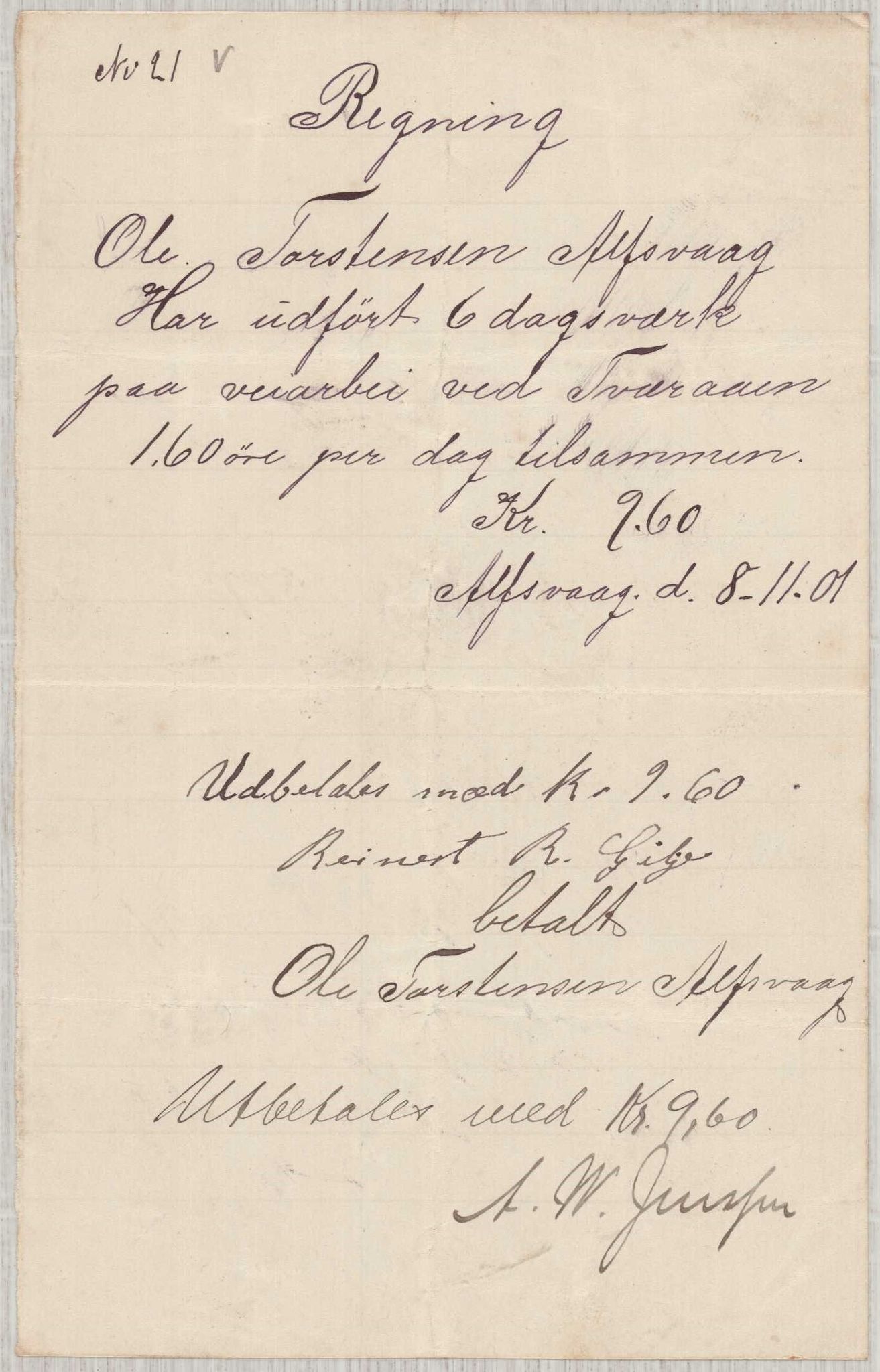 Finnaas kommune. Formannskapet, IKAH/1218a-021/E/Ea/L0002/0002: Rekneskap for veganlegg / Rekneskap for veganlegget Urangsvåg - Mælandsvåg, 1901-1903, p. 35