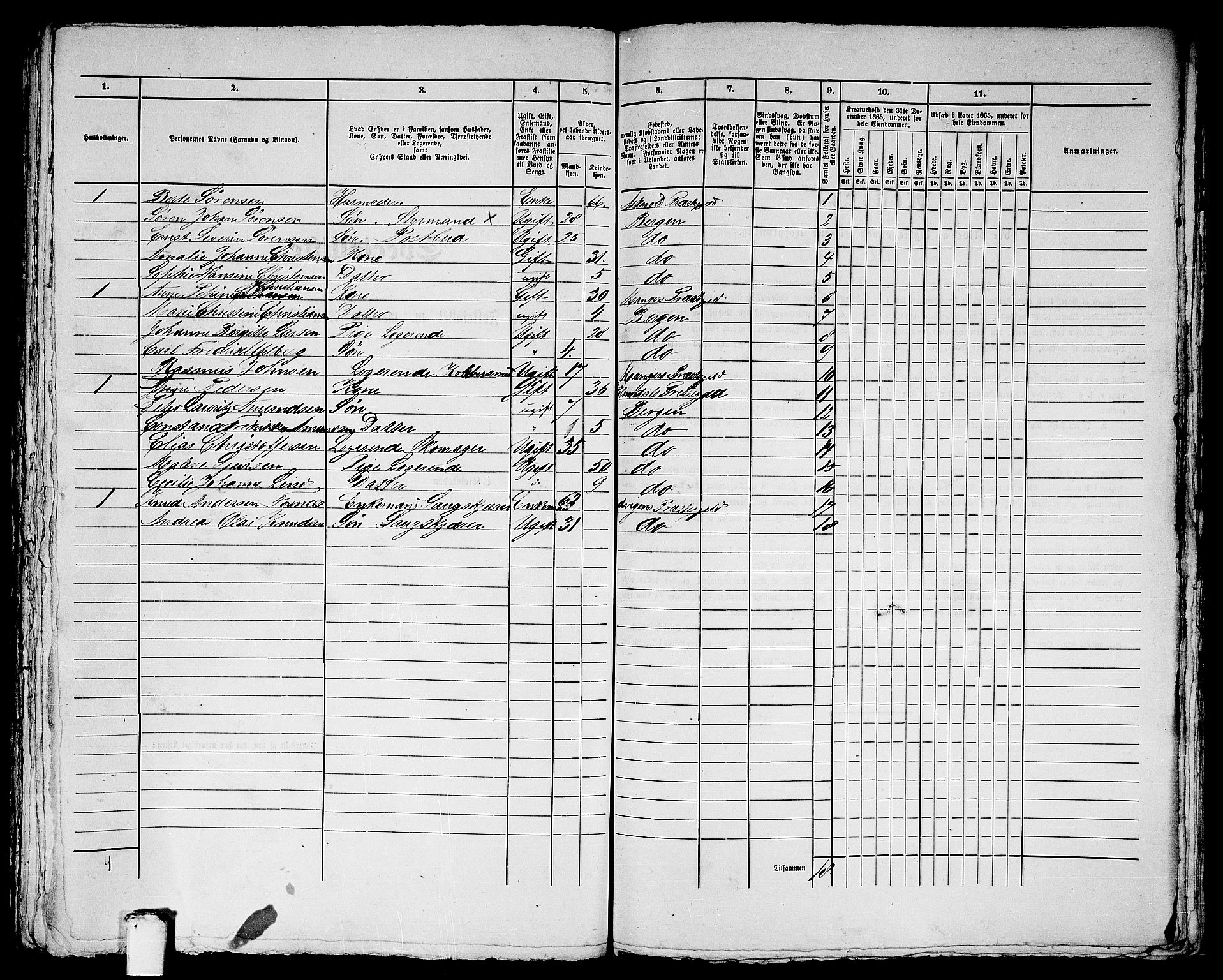 RA, 1865 census for Bergen, 1865, p. 3010