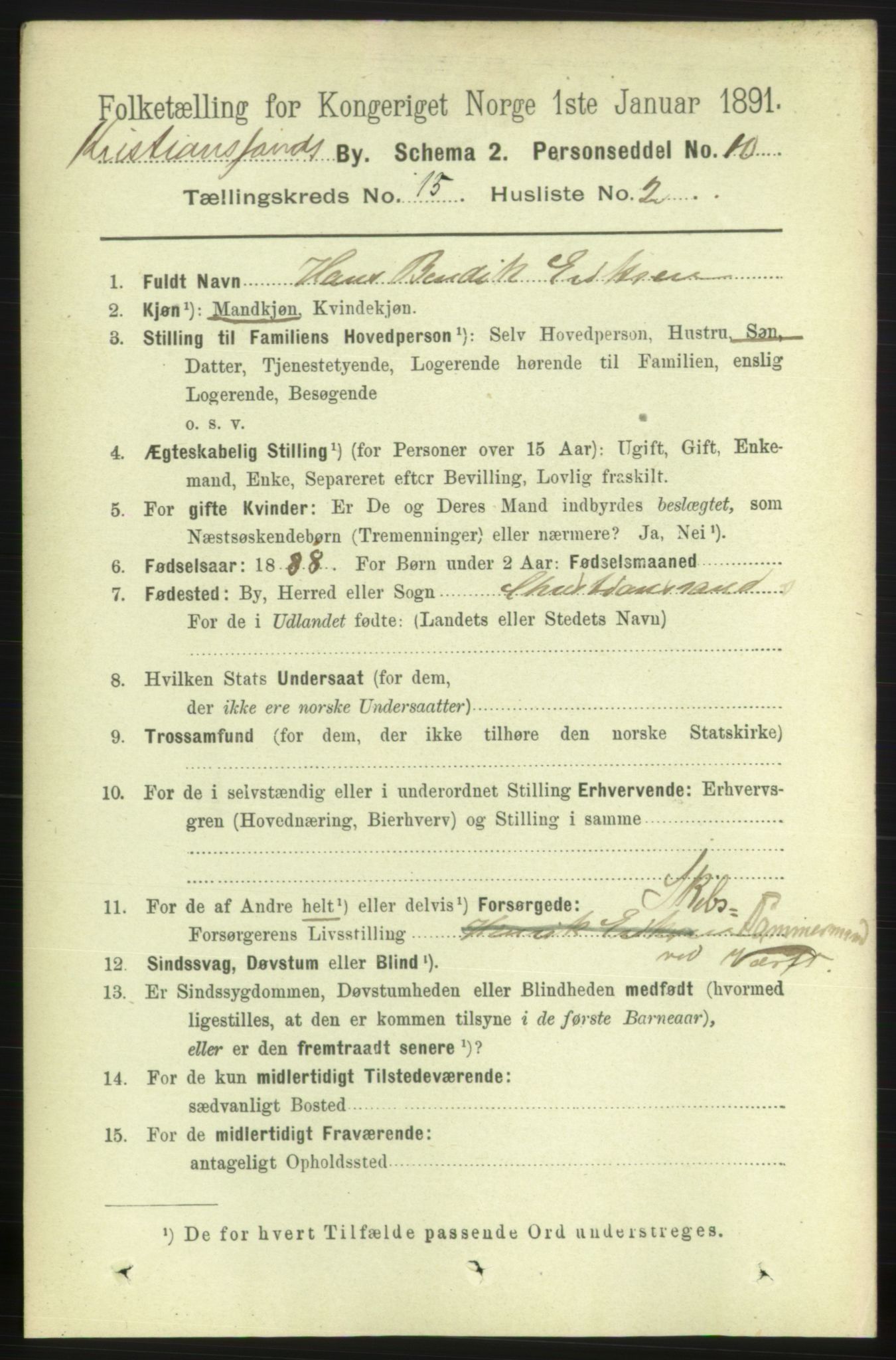 RA, 1891 census for 1001 Kristiansand, 1891, p. 6331