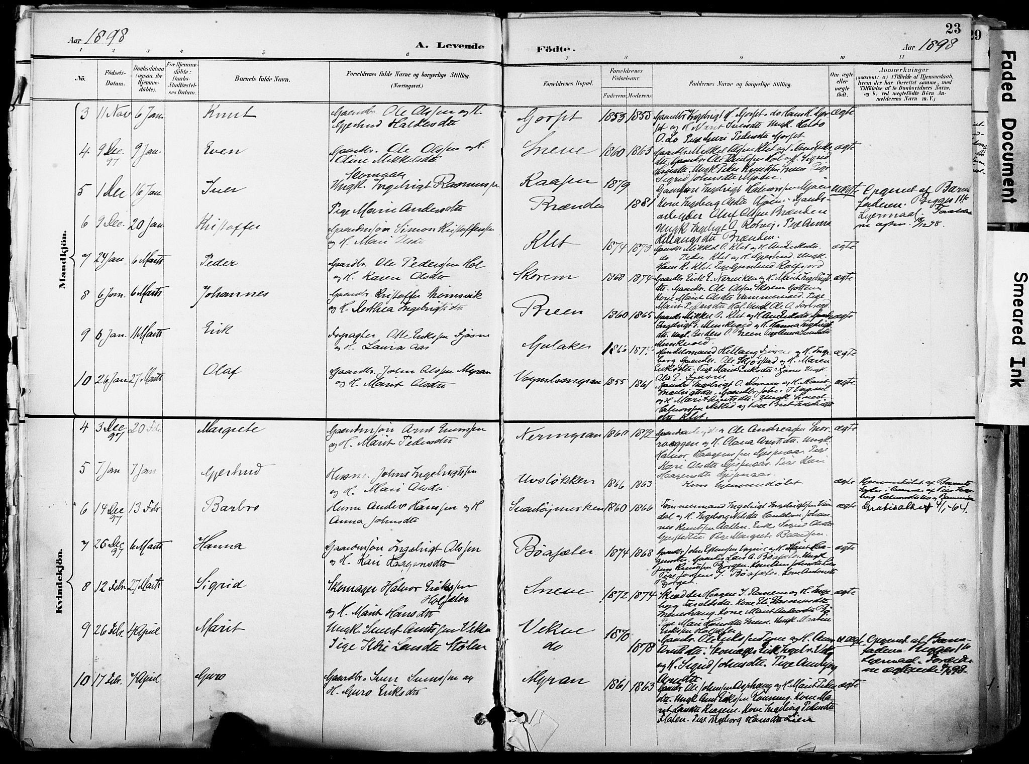 Ministerialprotokoller, klokkerbøker og fødselsregistre - Sør-Trøndelag, AV/SAT-A-1456/678/L0902: Parish register (official) no. 678A11, 1895-1911, p. 23