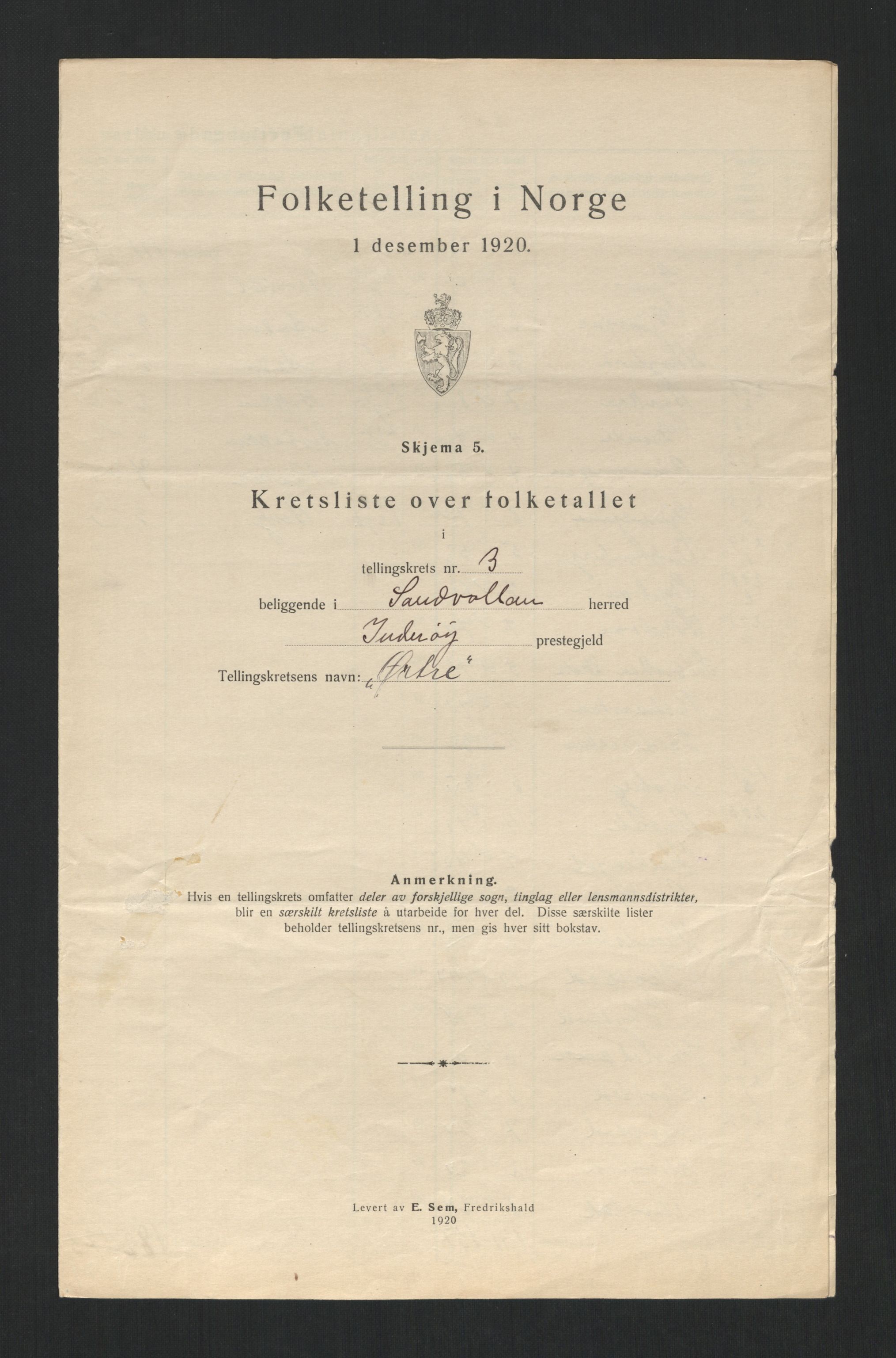 SAT, 1920 census for Sandvollan, 1920, p. 15