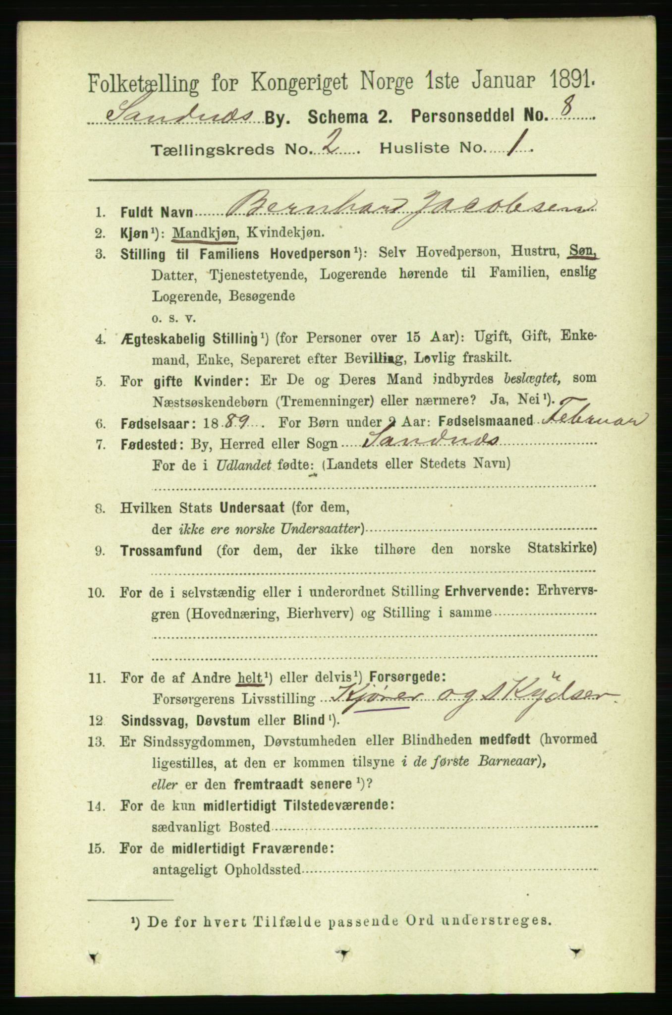 RA, 1891 census for 1102 Sandnes, 1891, p. 943