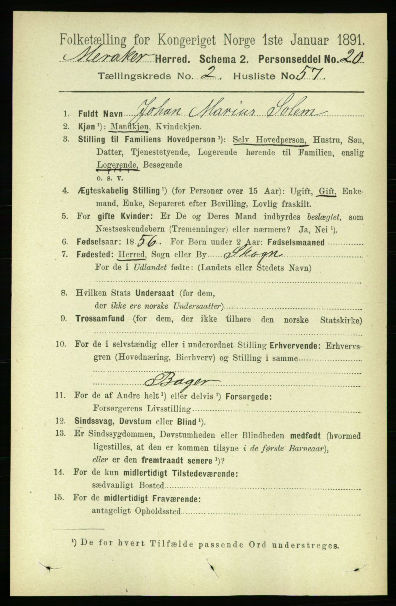 RA, 1891 census for 1711 Meråker, 1891, p. 997