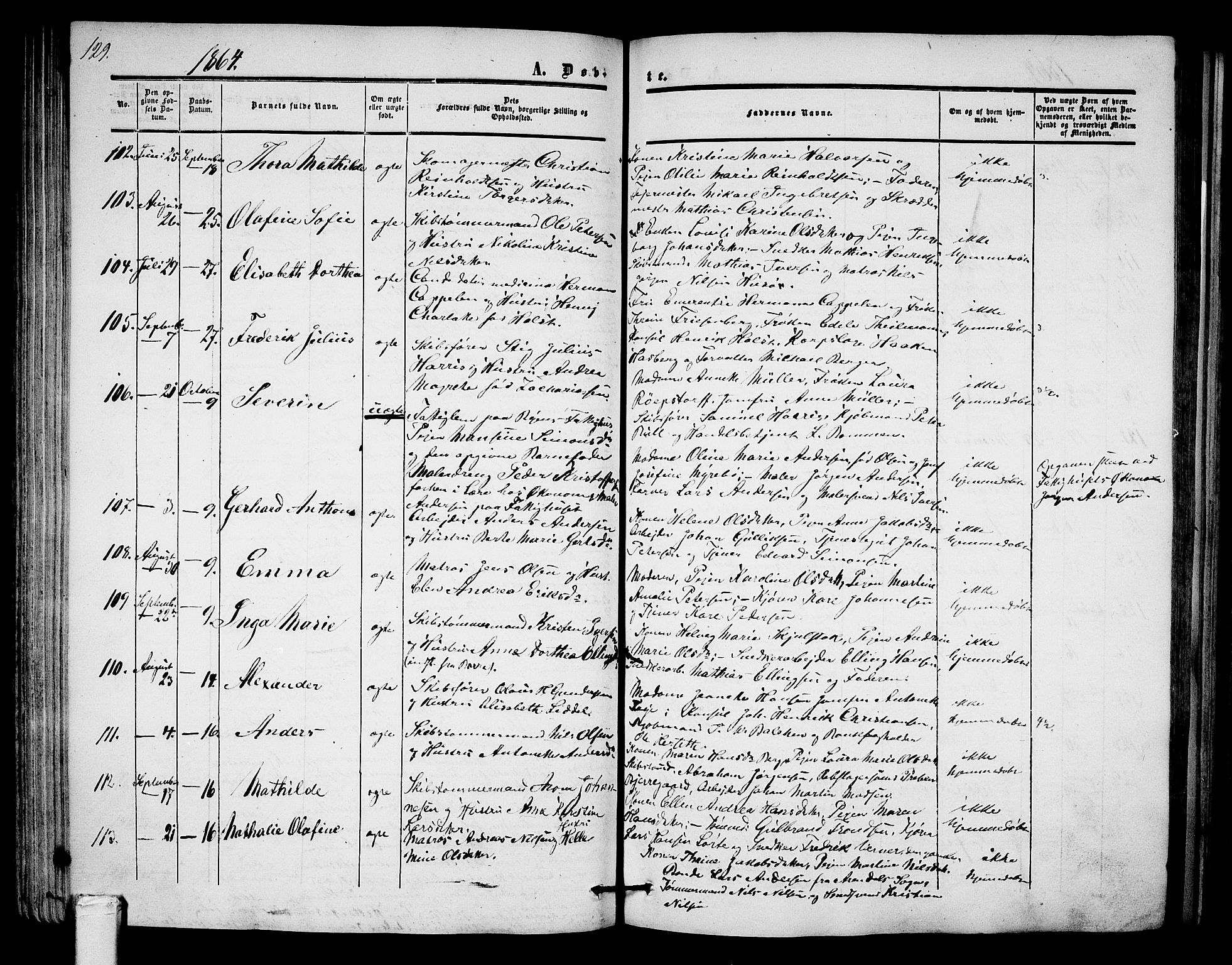 Tønsberg kirkebøker, AV/SAKO-A-330/G/Ga/L0003: Parish register (copy) no. 3, 1855-1864, p. 129