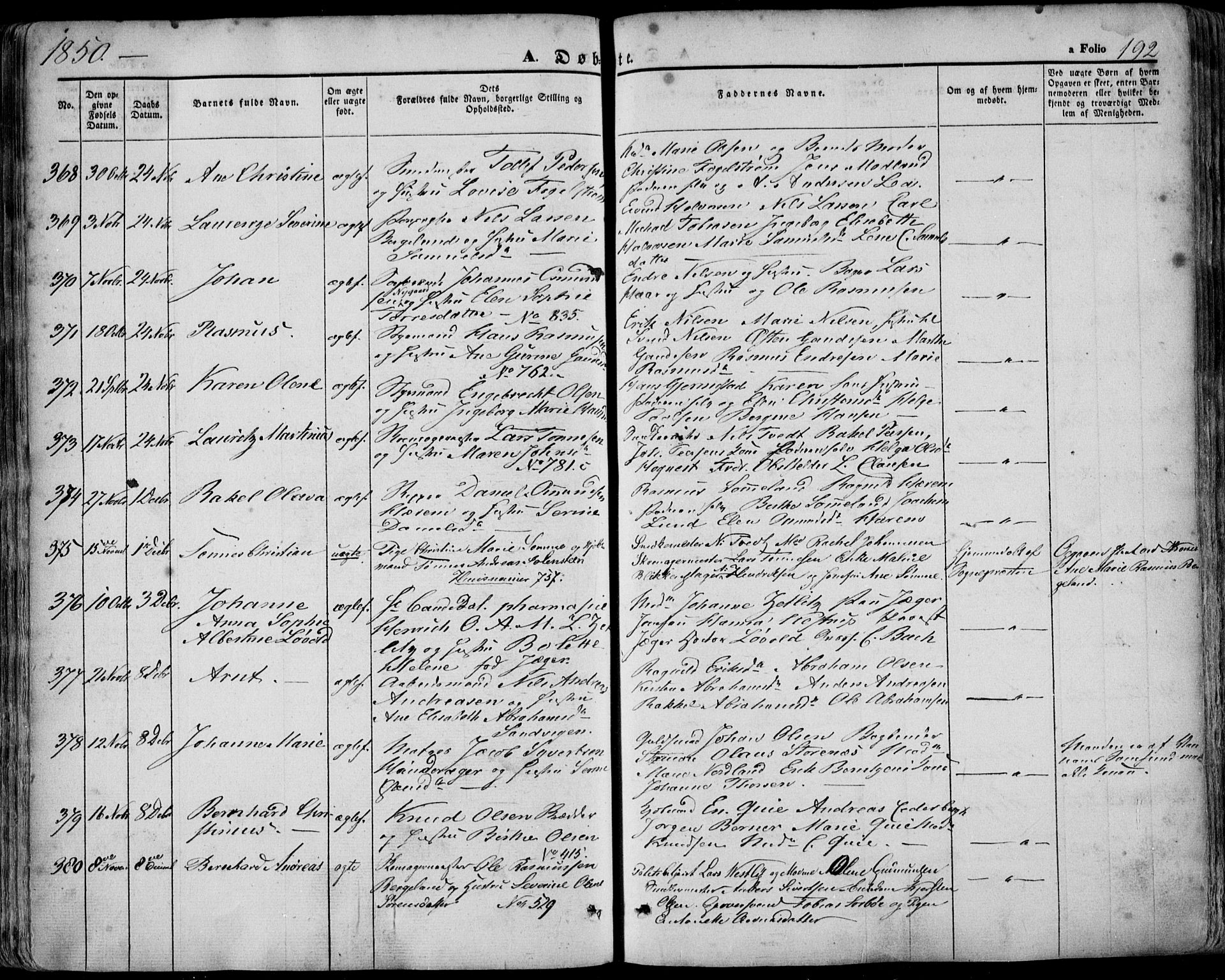 Domkirken sokneprestkontor, SAST/A-101812/001/30/30BA/L0016: Parish register (official) no. A 15, 1844-1854, p. 192