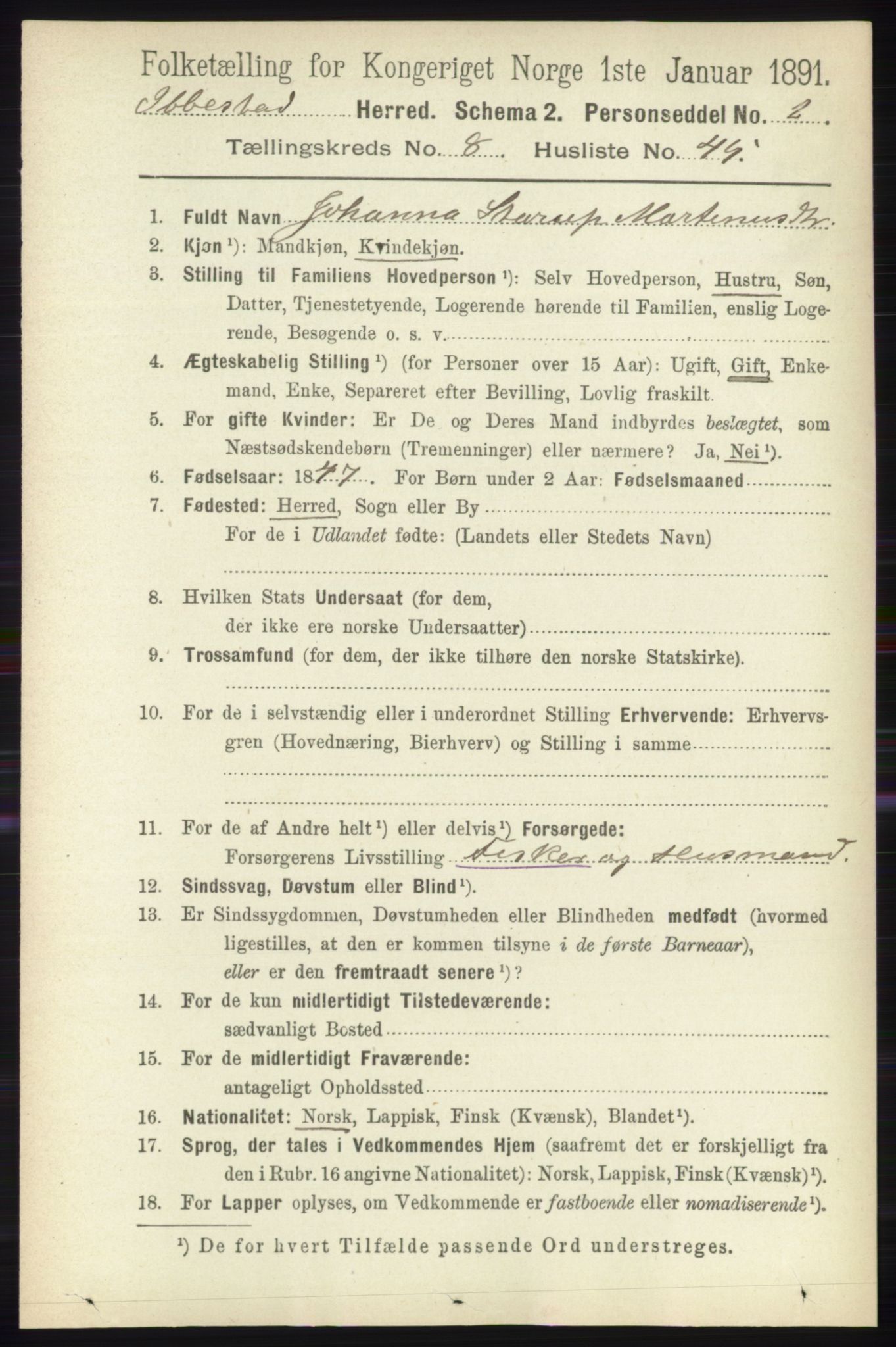 RA, 1891 census for 1917 Ibestad, 1891, p. 5496