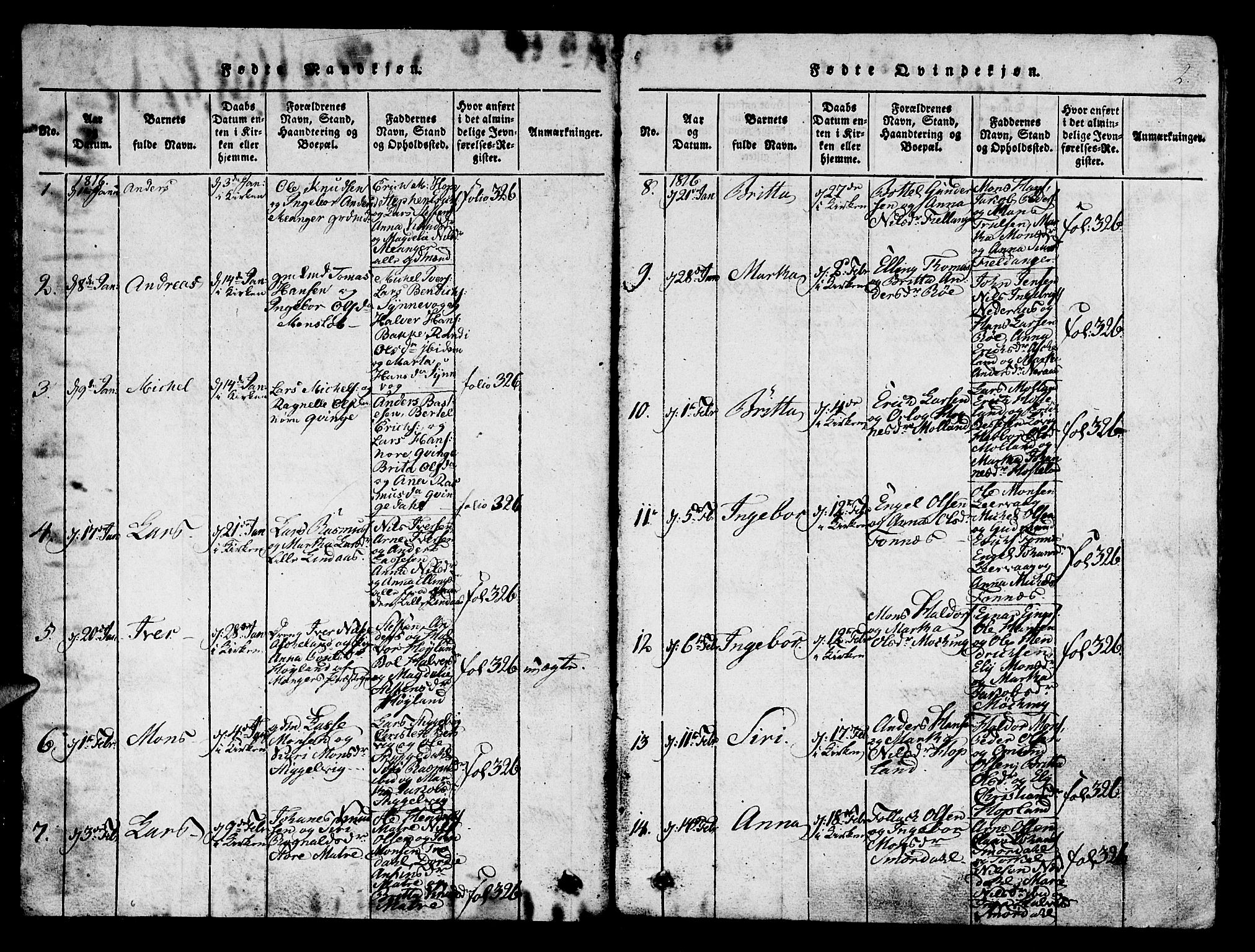 Lindås Sokneprestembete, SAB/A-76701/H/Haa: Parish register (official) no. A 7, 1816-1823, p. 2