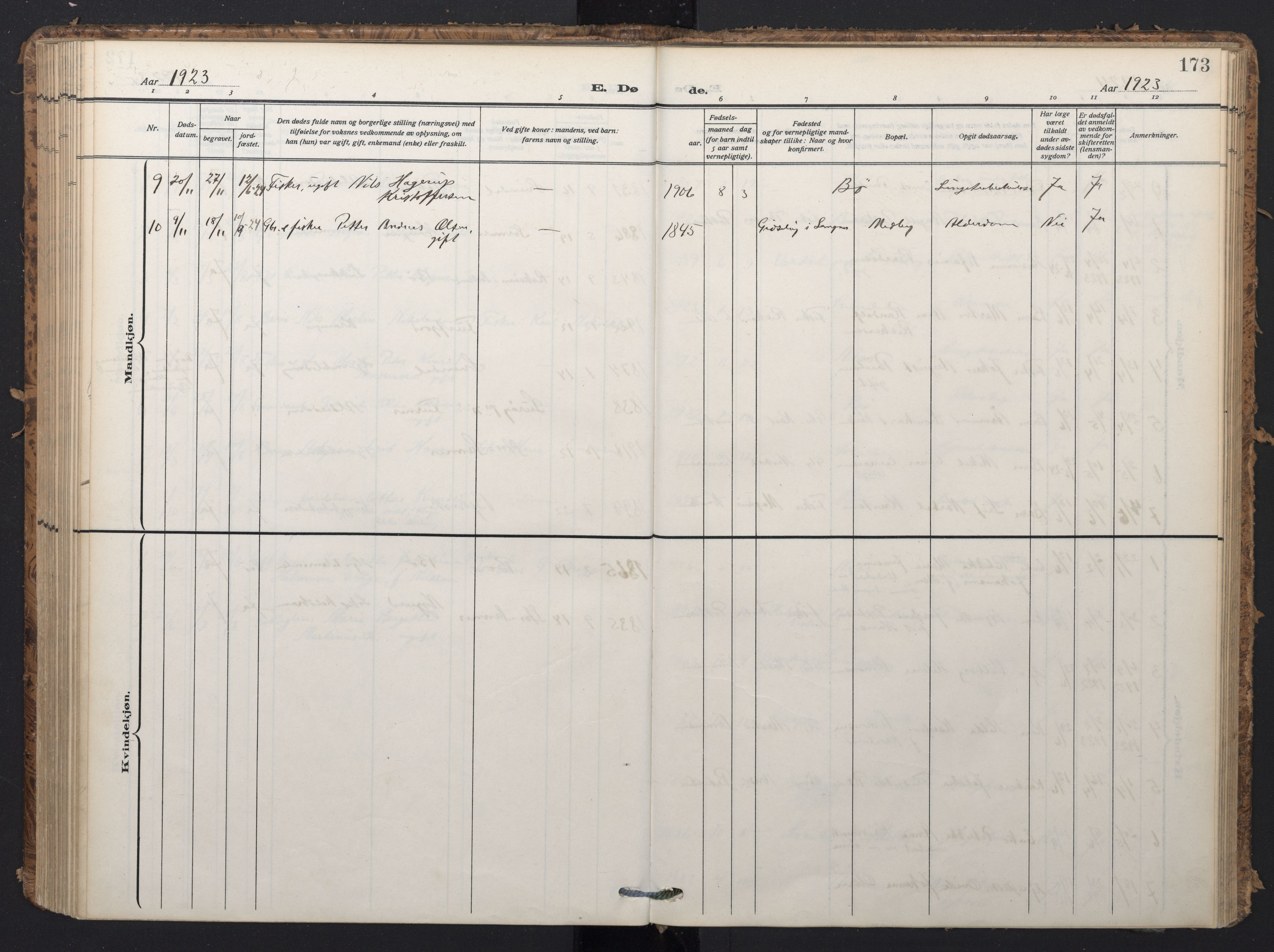 Ministerialprotokoller, klokkerbøker og fødselsregistre - Nordland, SAT/A-1459/898/L1423: Parish register (official) no. 898A03, 1909-1928, p. 173