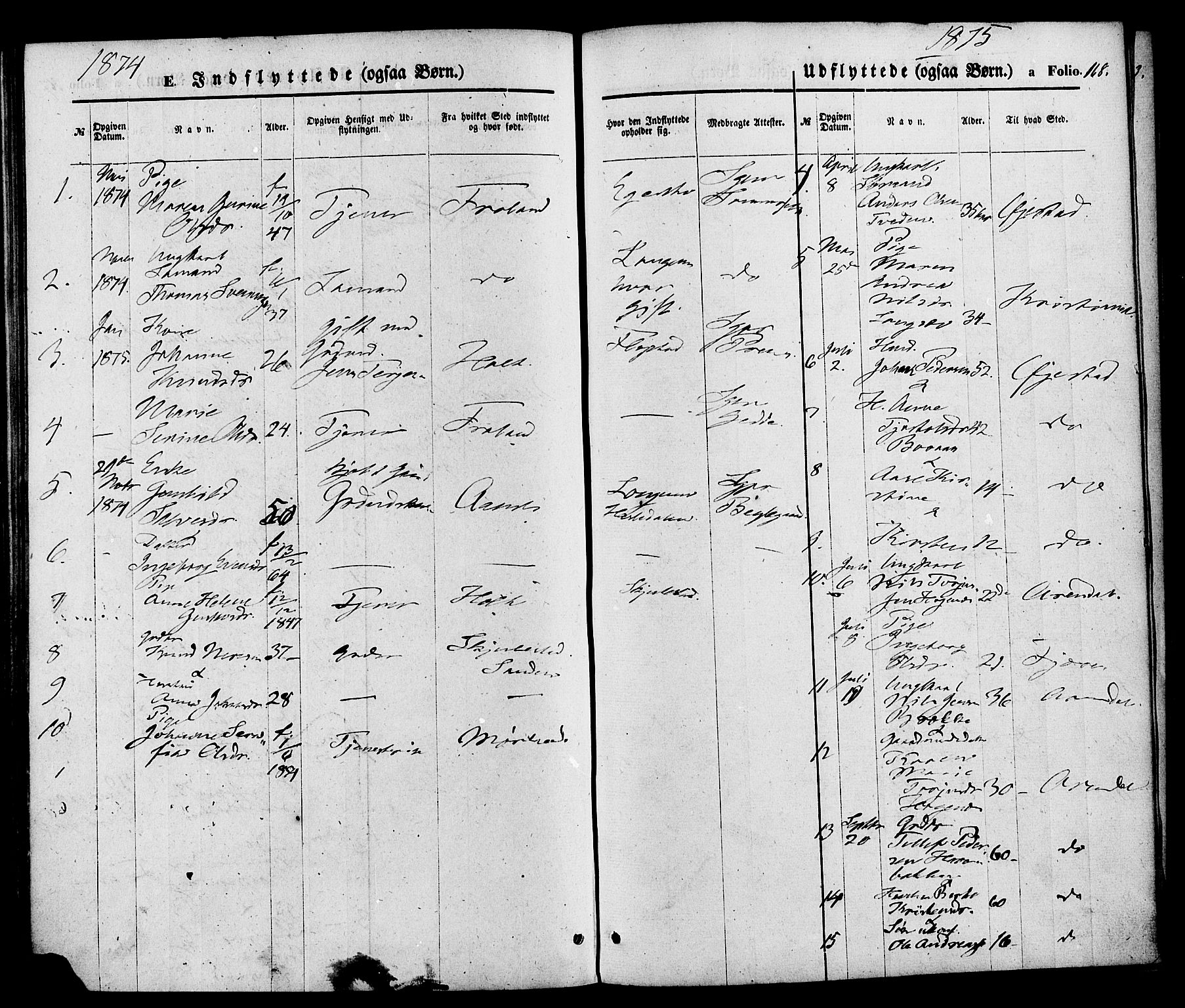 Austre Moland sokneprestkontor, AV/SAK-1111-0001/F/Fa/Faa/L0009: Parish register (official) no. A 9, 1869-1879, p. 168