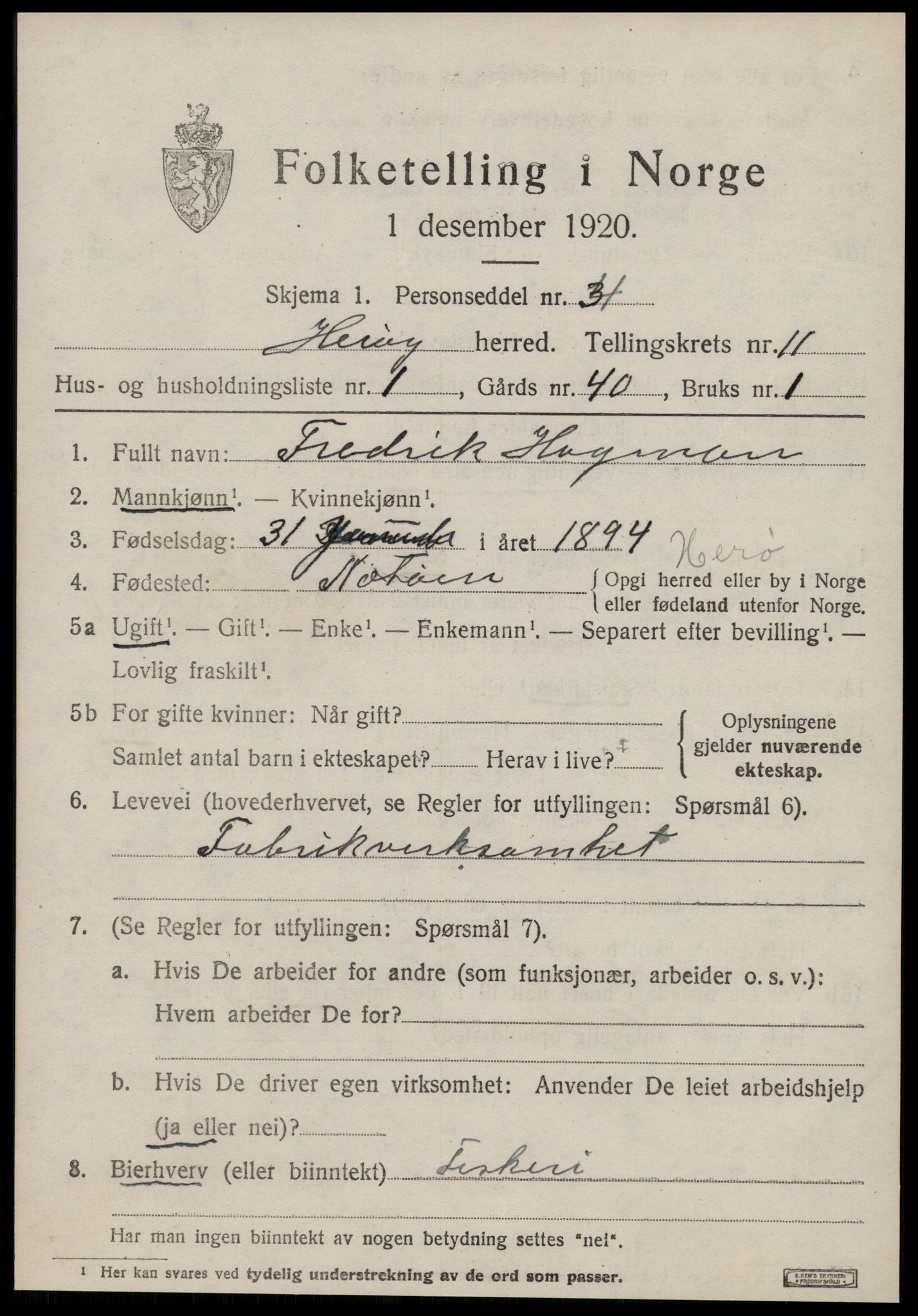 SAT, 1920 census for Herøy (MR), 1920, p. 7059