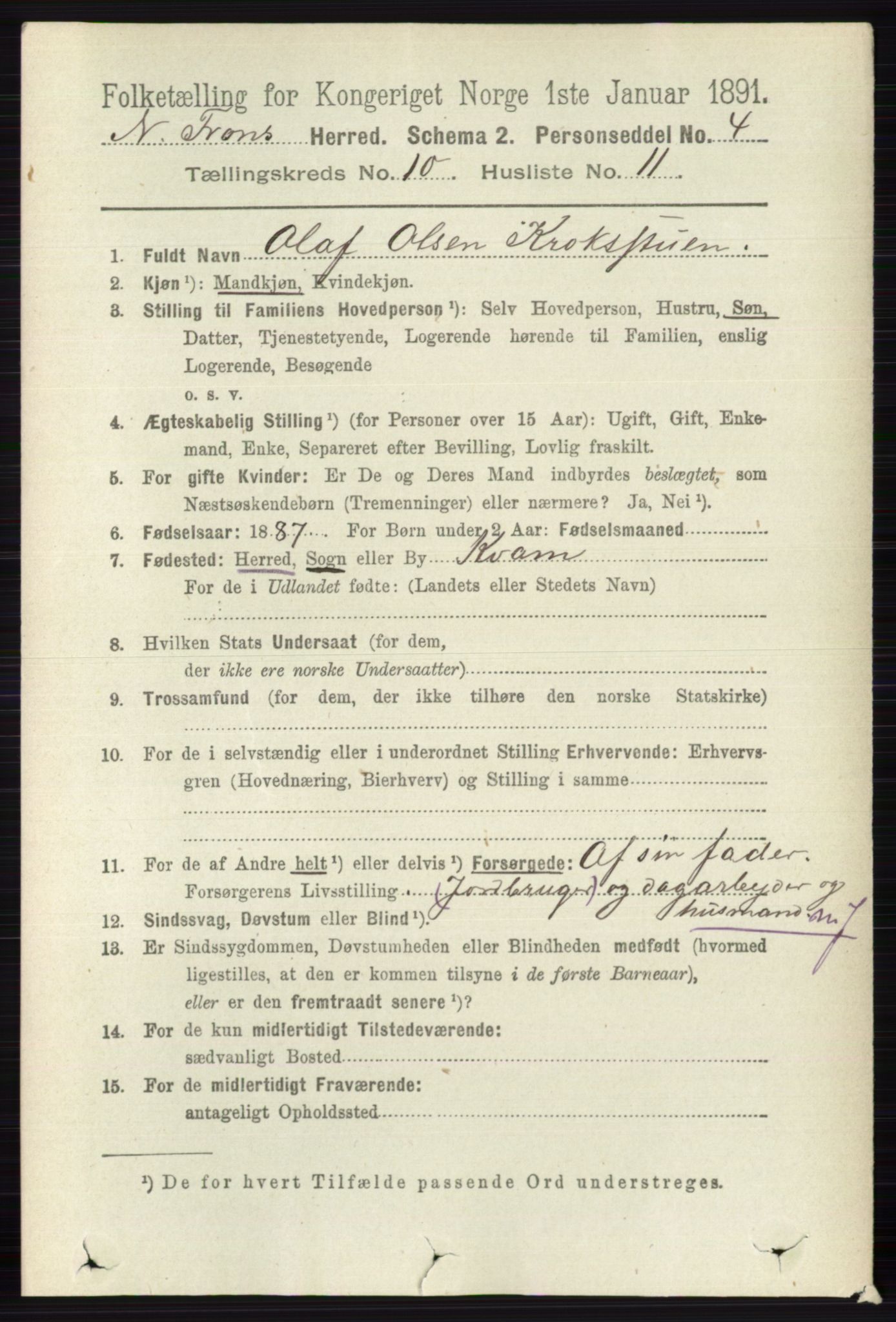 RA, 1891 census for 0518 Nord-Fron, 1891, p. 4441