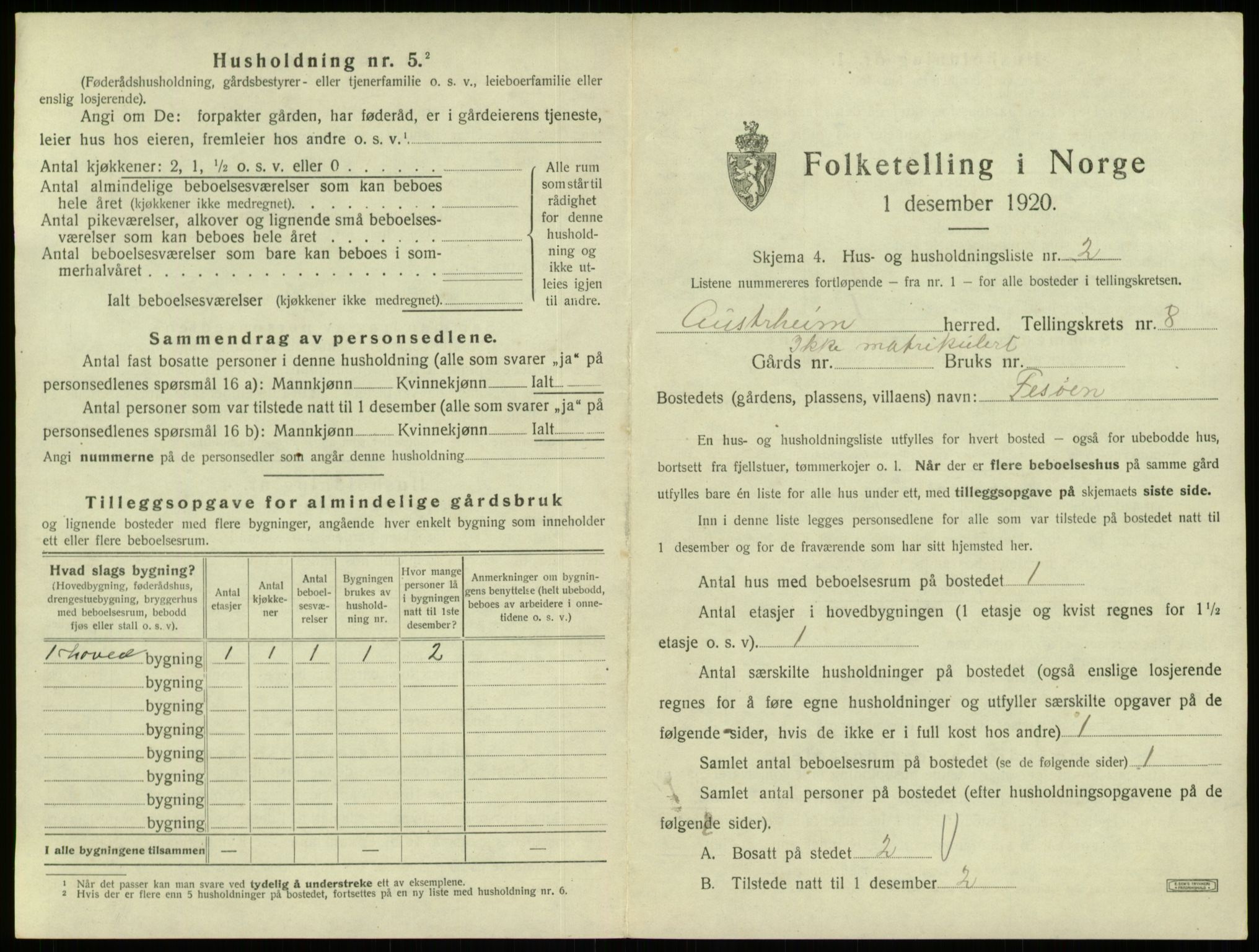 SAB, 1920 census for Austrheim, 1920, p. 386