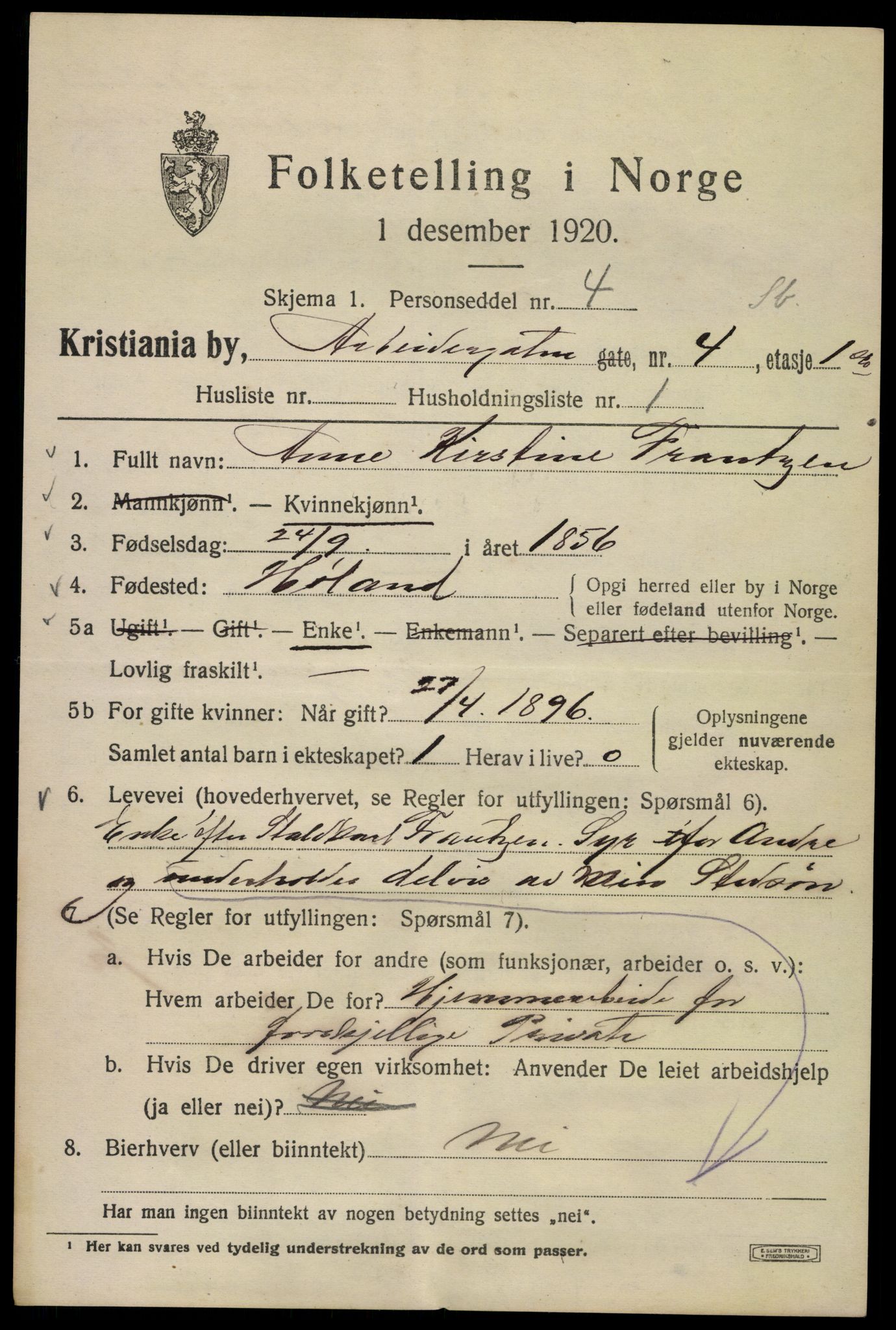 SAO, 1920 census for Kristiania, 1920, p. 142061