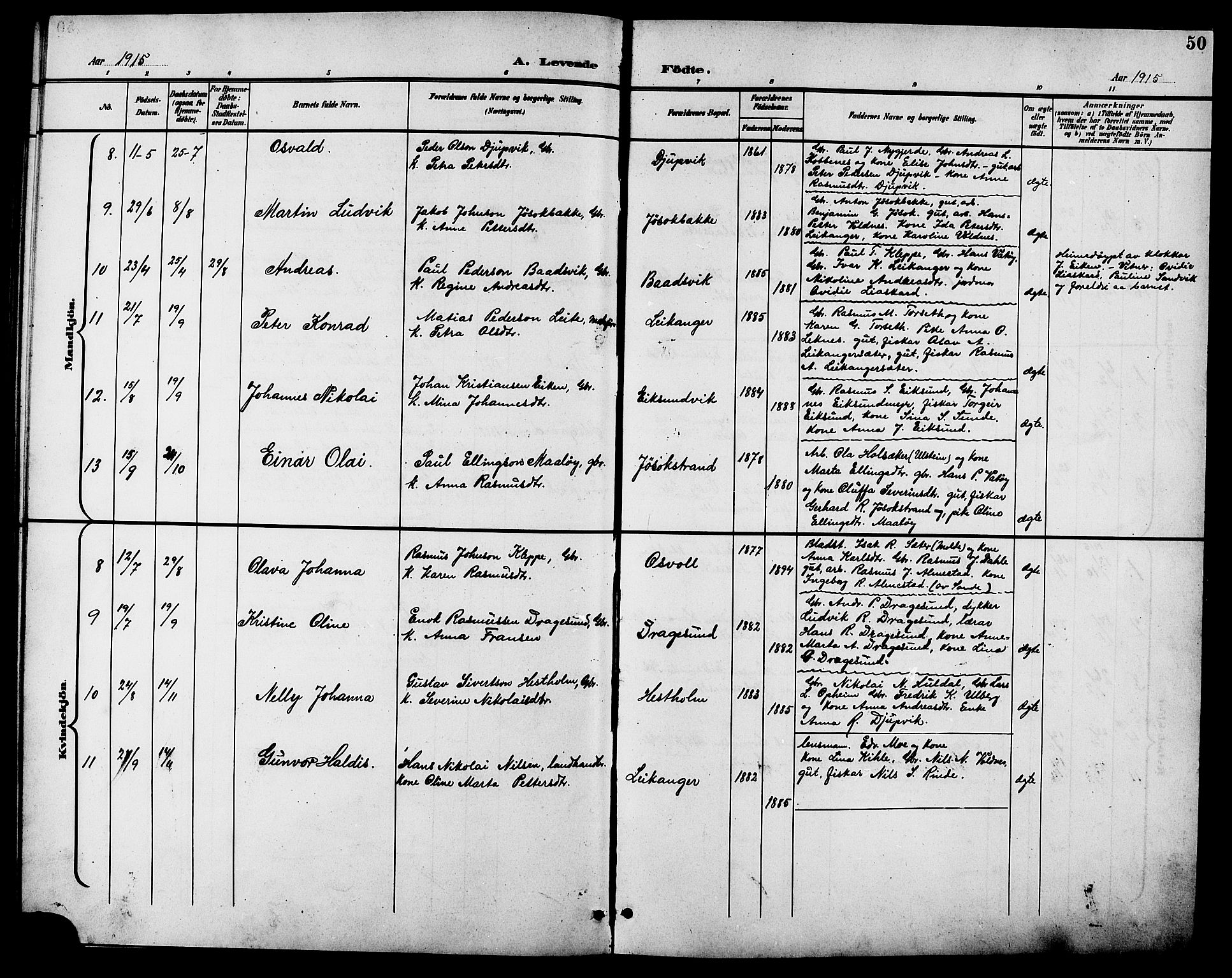 Ministerialprotokoller, klokkerbøker og fødselsregistre - Møre og Romsdal, AV/SAT-A-1454/508/L0098: Parish register (copy) no. 508C02, 1898-1916, p. 50