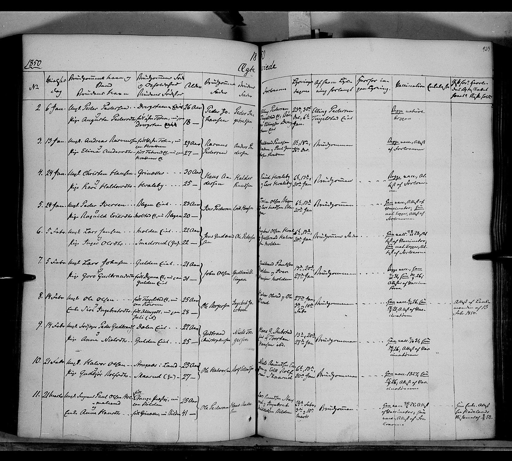 Gran prestekontor, SAH/PREST-112/H/Ha/Haa/L0011: Parish register (official) no. 11, 1842-1856, p. 922-923