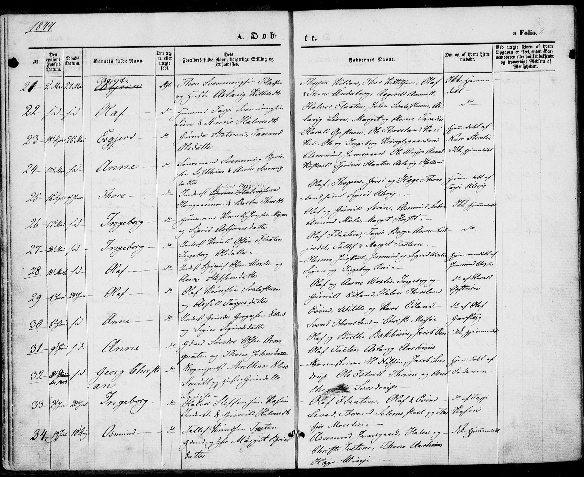 Vinje kirkebøker, SAKO/A-312/F/Fa/L0004: Parish register (official) no. I 4, 1843-1869, p. 8
