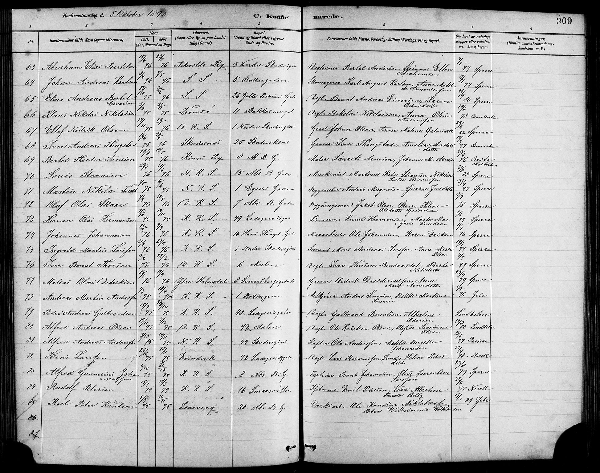Sandviken Sokneprestembete, SAB/A-77601/H/Hb/L0001: Parish register (copy) no. A 2, 1879-1892, p. 309