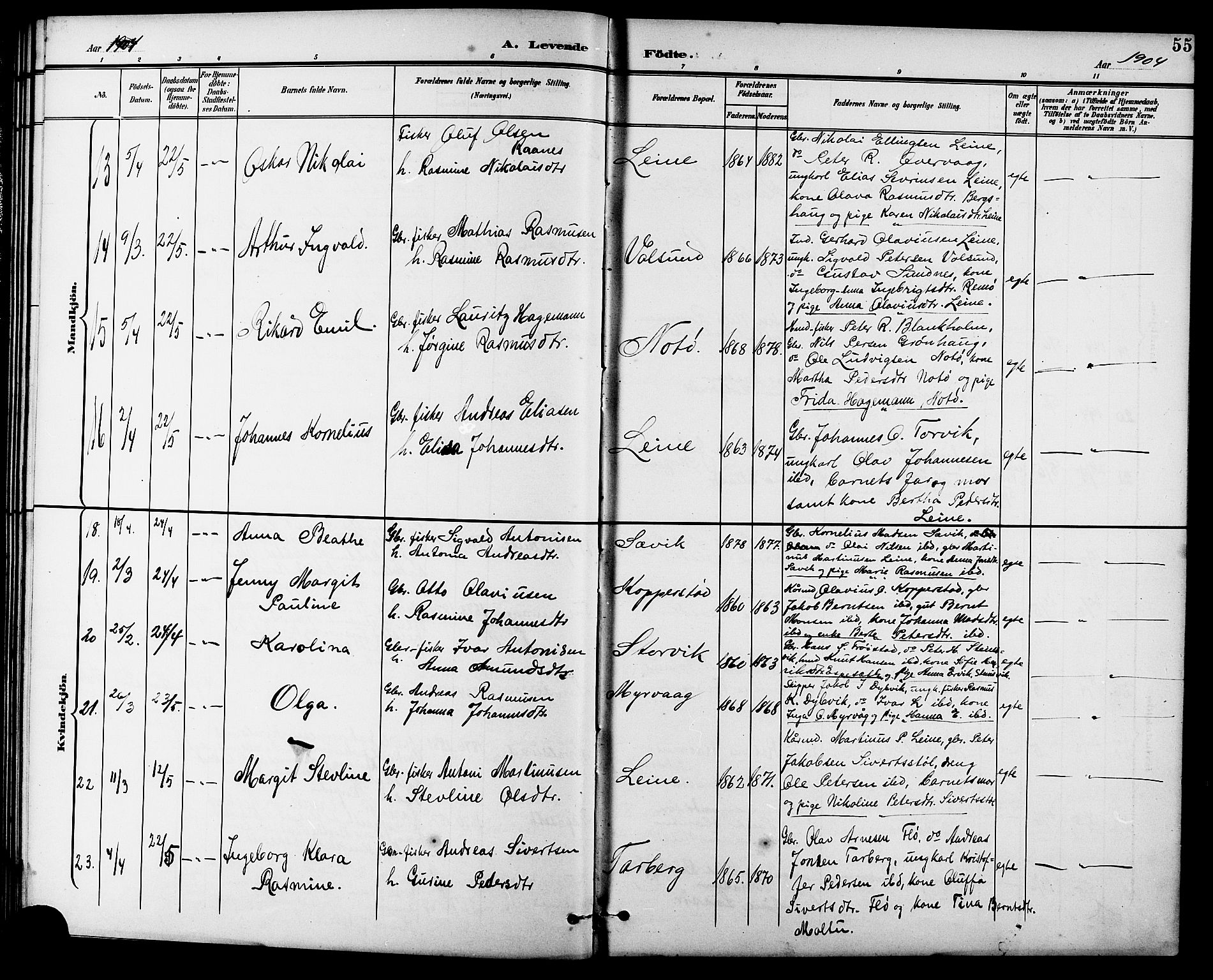 Ministerialprotokoller, klokkerbøker og fødselsregistre - Møre og Romsdal, AV/SAT-A-1454/507/L0082: Parish register (copy) no. 507C05, 1896-1914, p. 55