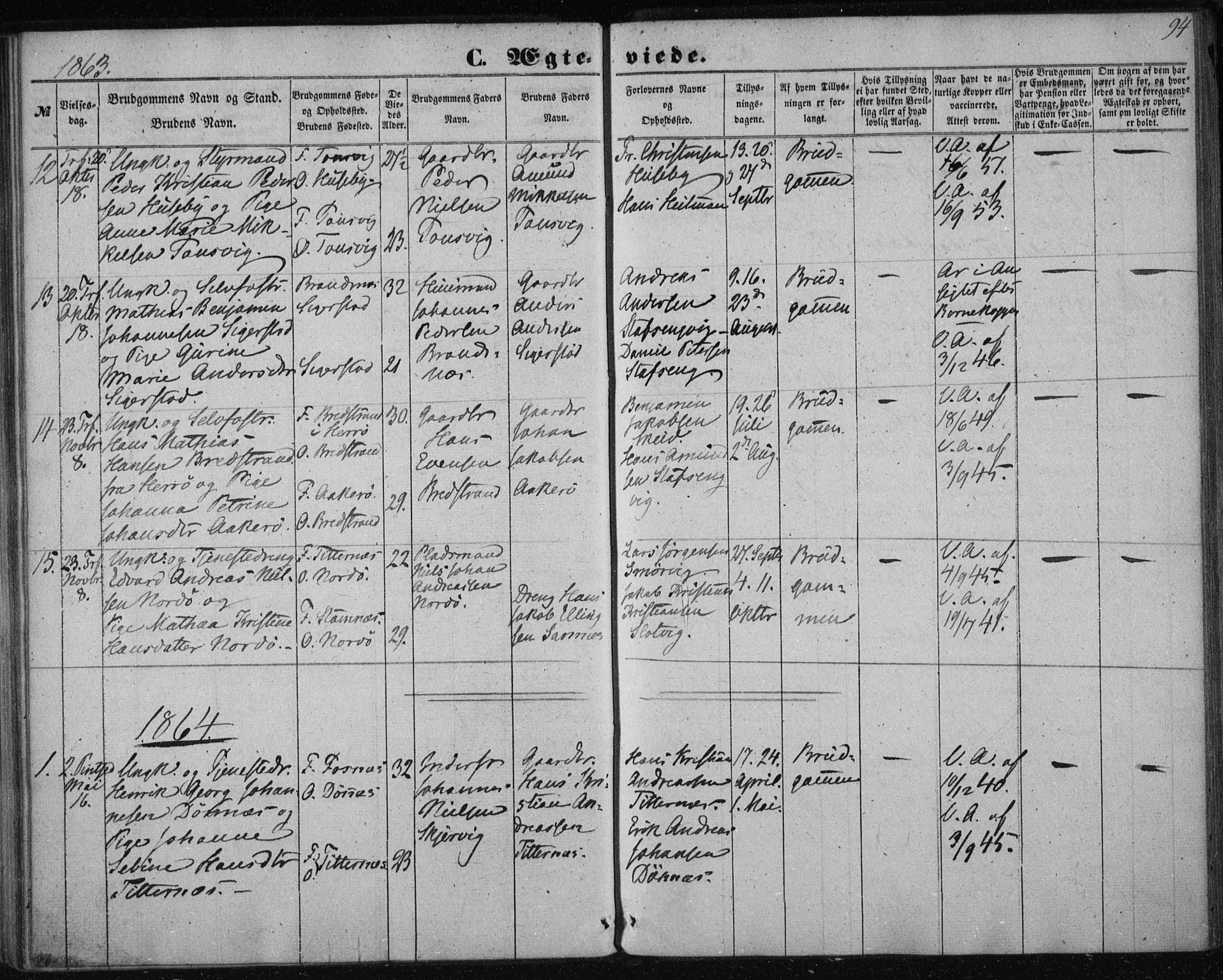 Ministerialprotokoller, klokkerbøker og fødselsregistre - Nordland, AV/SAT-A-1459/835/L0523: Parish register (official) no. 835A01, 1855-1865, p. 94