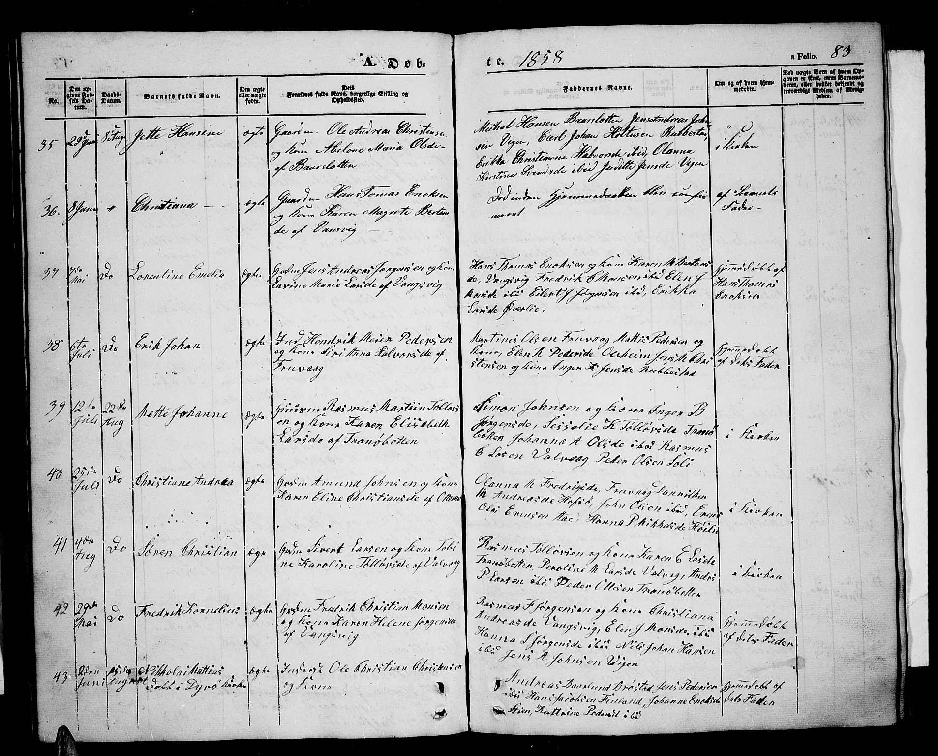 Tranøy sokneprestkontor, SATØ/S-1313/I/Ia/Iab/L0002klokker: Parish register (copy) no. 2, 1847-1860, p. 83