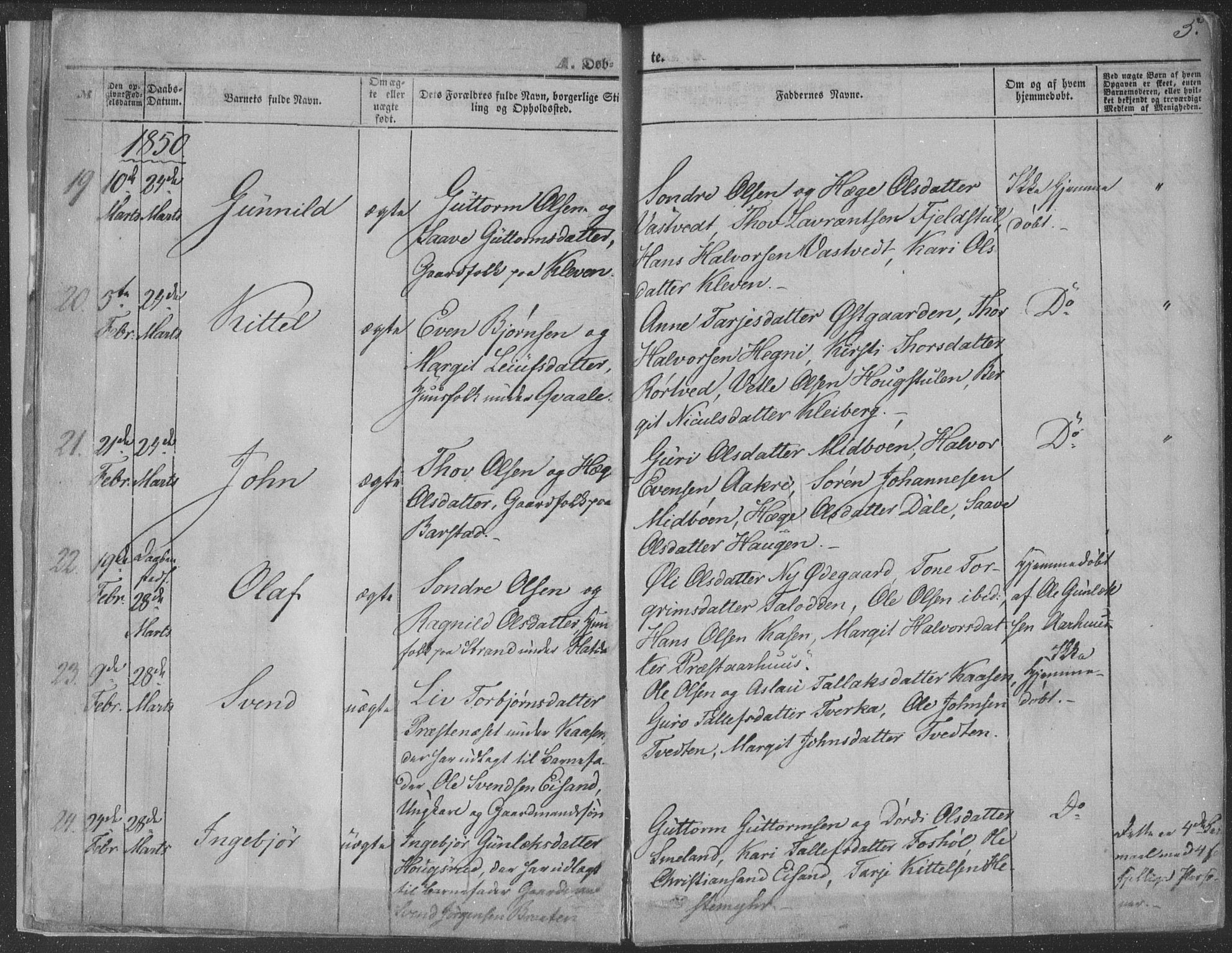 Seljord kirkebøker, AV/SAKO-A-20/F/Fa/L012a: Parish register (official) no. I 12A, 1850-1865, p. 5