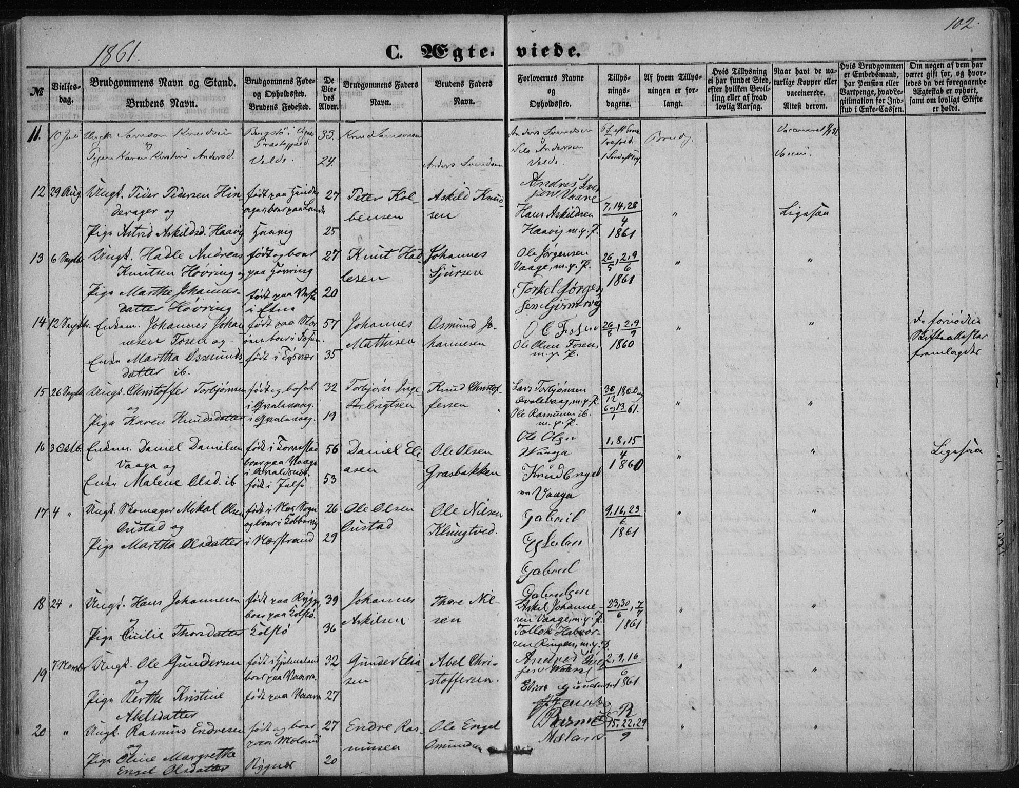 Avaldsnes sokneprestkontor, SAST/A -101851/H/Ha/Haa/L0009: Parish register (official) no. A 9, 1853-1865, p. 102