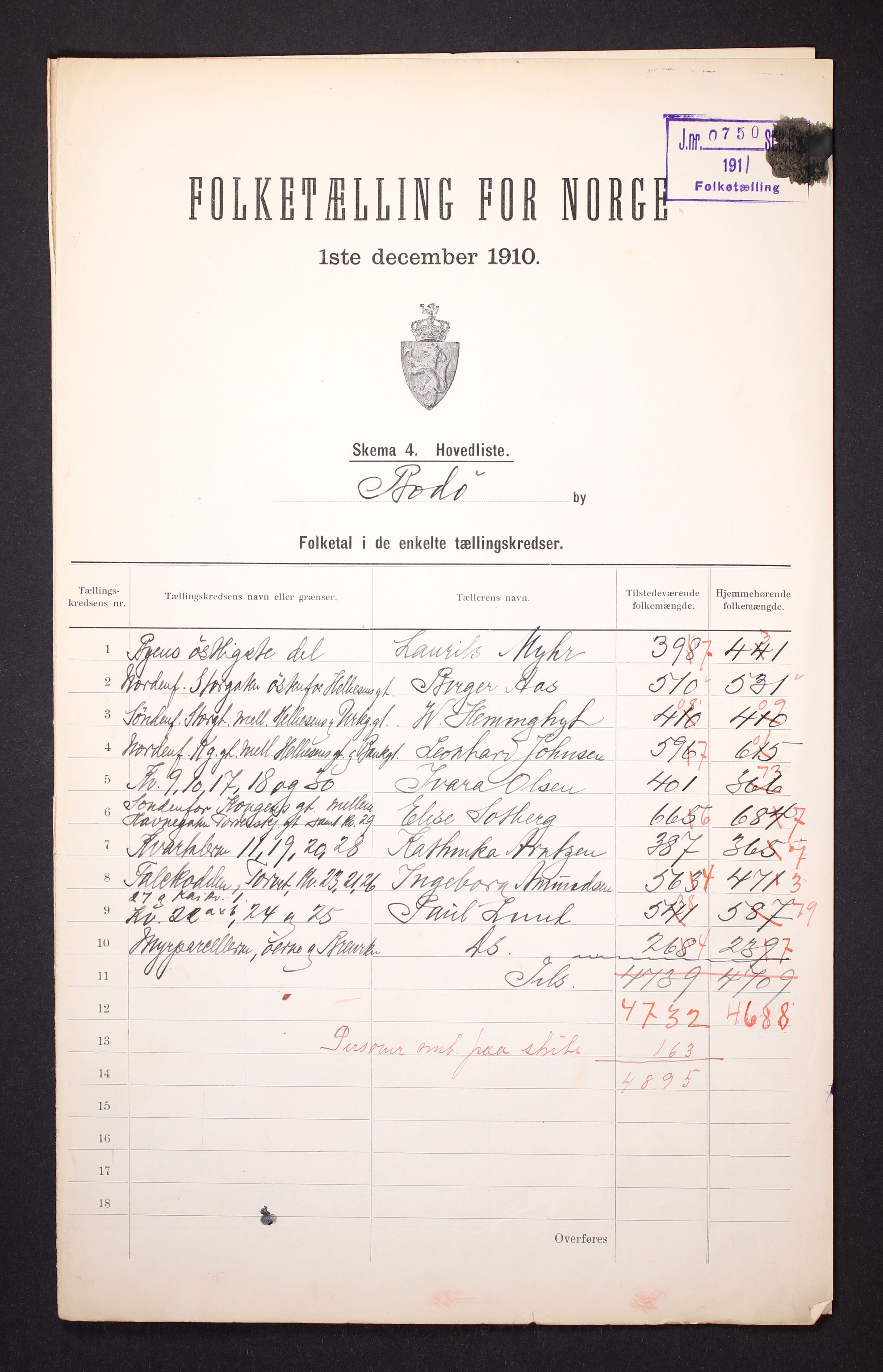 RA, 1910 census for Bodø, 1910, p. 2