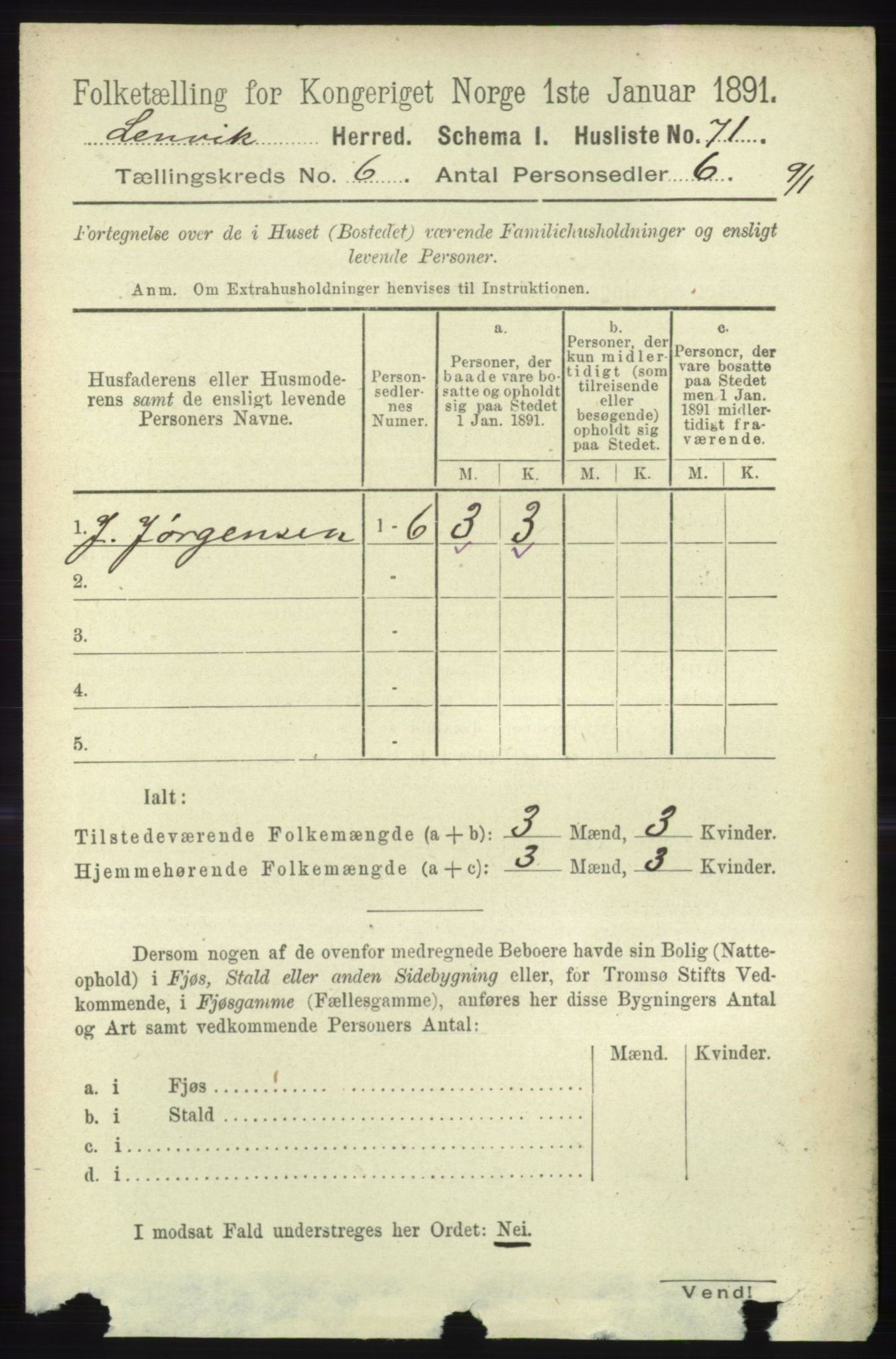 RA, 1891 census for 1931 Lenvik, 1891, p. 3236