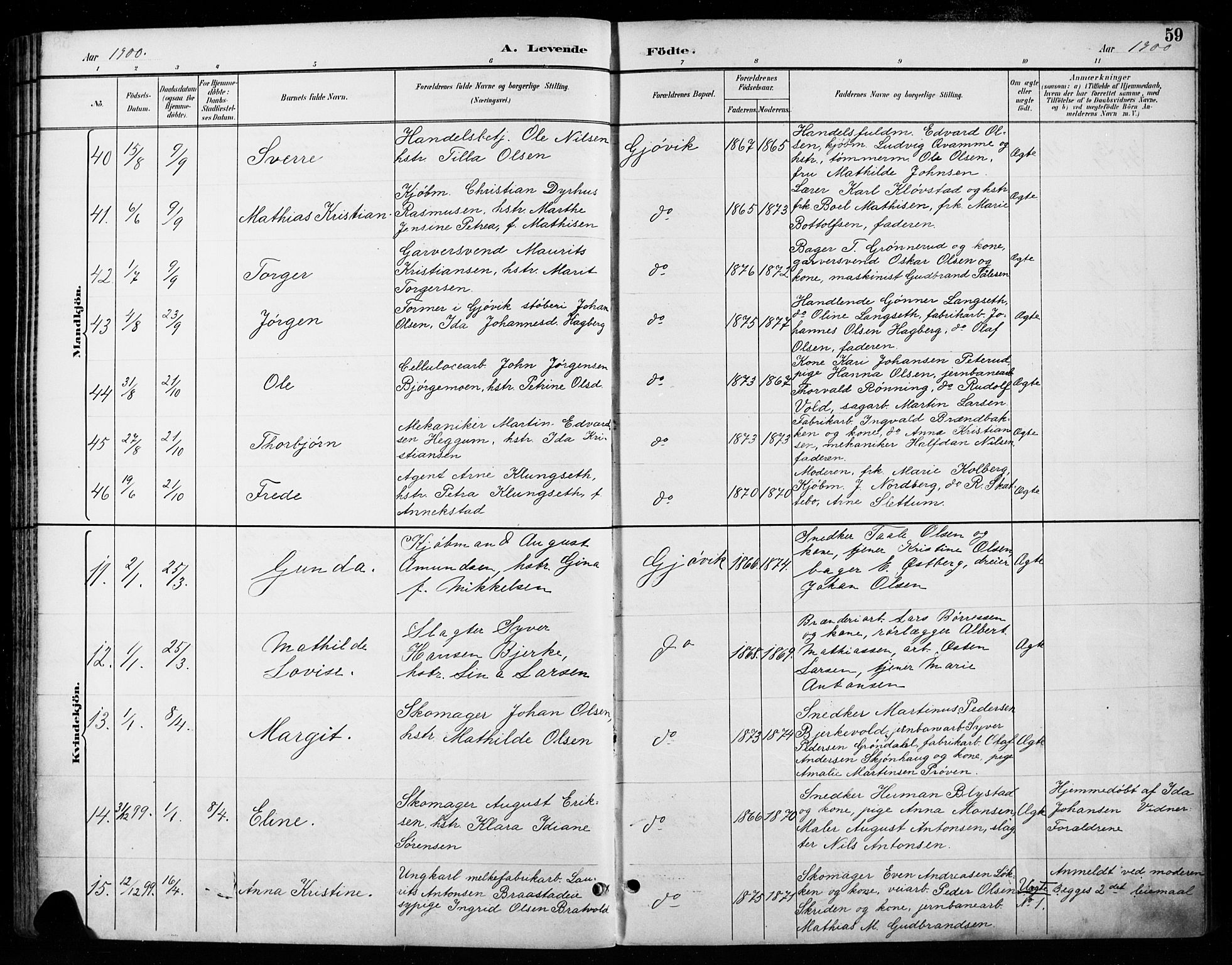 Vardal prestekontor, SAH/PREST-100/H/Ha/Haa/L0011: Parish register (official) no. 11, 1891-1901, p. 59
