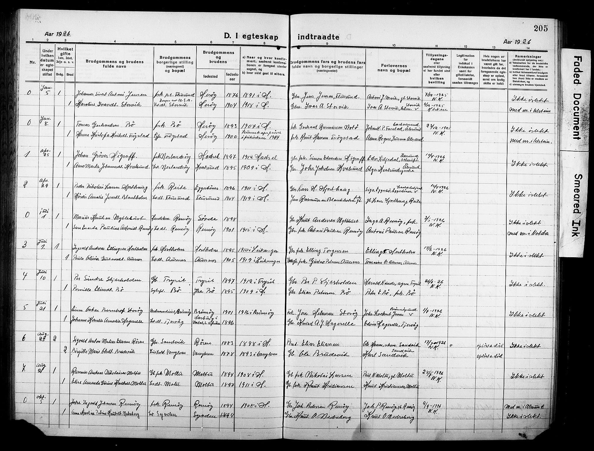 Ministerialprotokoller, klokkerbøker og fødselsregistre - Møre og Romsdal, AV/SAT-A-1454/507/L0084: Parish register (copy) no. 507C07, 1919-1932, p. 205