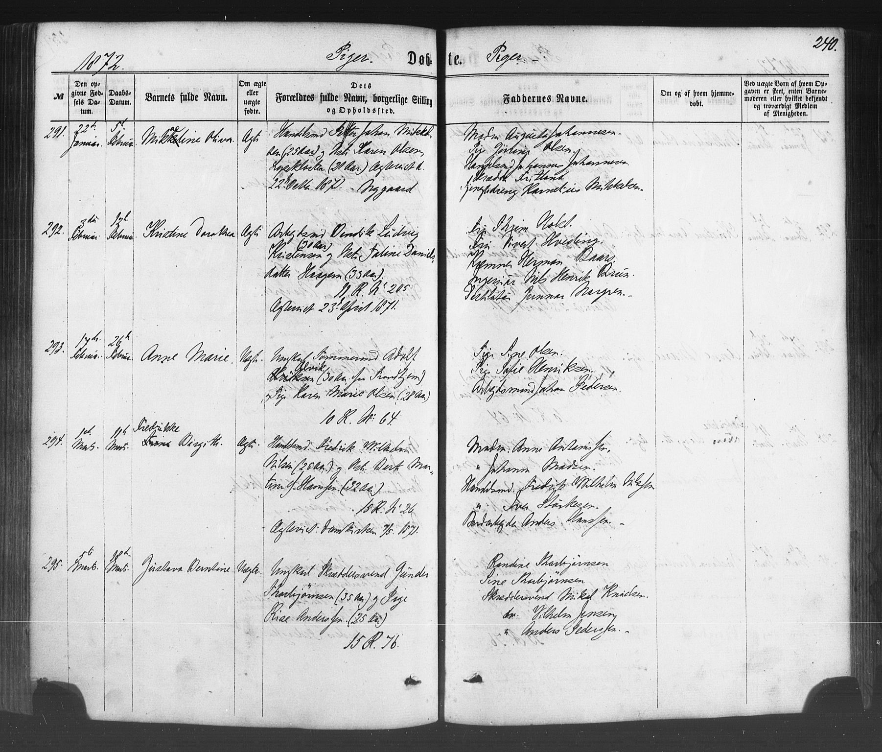 Fødselsstiftelsens sokneprestembete*, SAB/-: Parish register (official) no. A 1, 1863-1883, p. 240