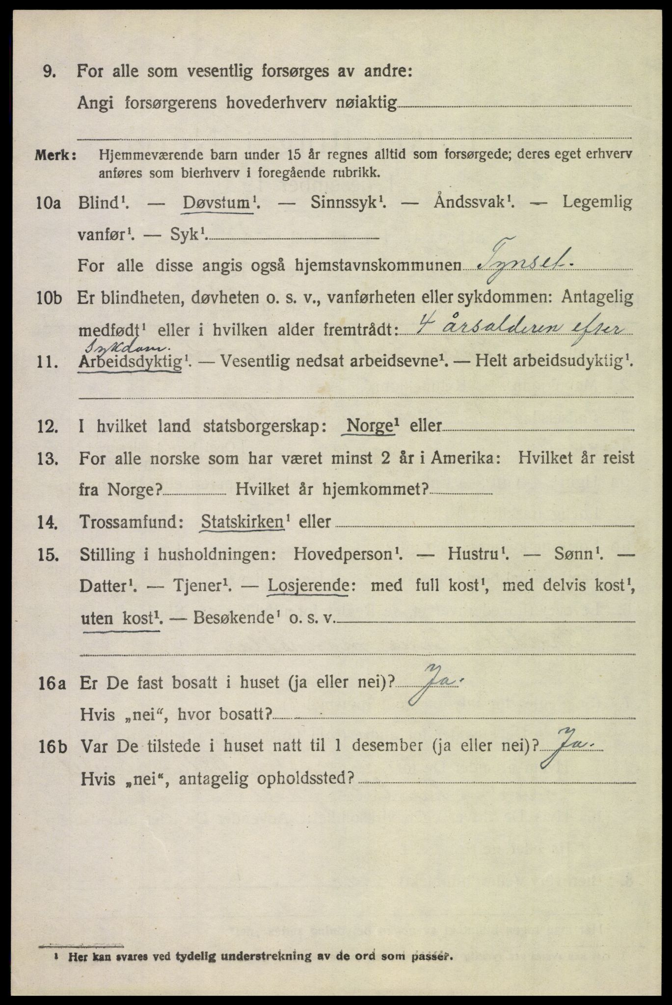 SAH, 1920 census for Tynset, 1920, p. 5615