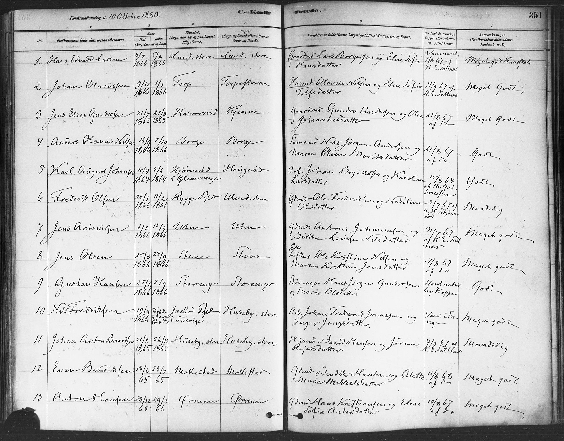 Onsøy prestekontor Kirkebøker, SAO/A-10914/F/Fa/L0005: Parish register (official) no. I 5, 1878-1898, p. 351