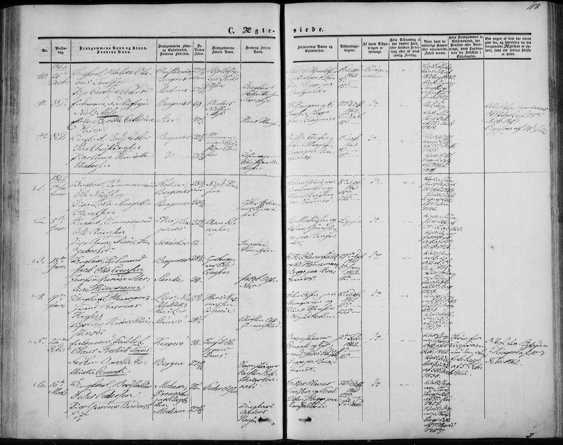 Bragernes kirkebøker, SAKO/A-6/F/Fc/L0002: Parish register (official) no. III 2, 1854-1865, p. 118