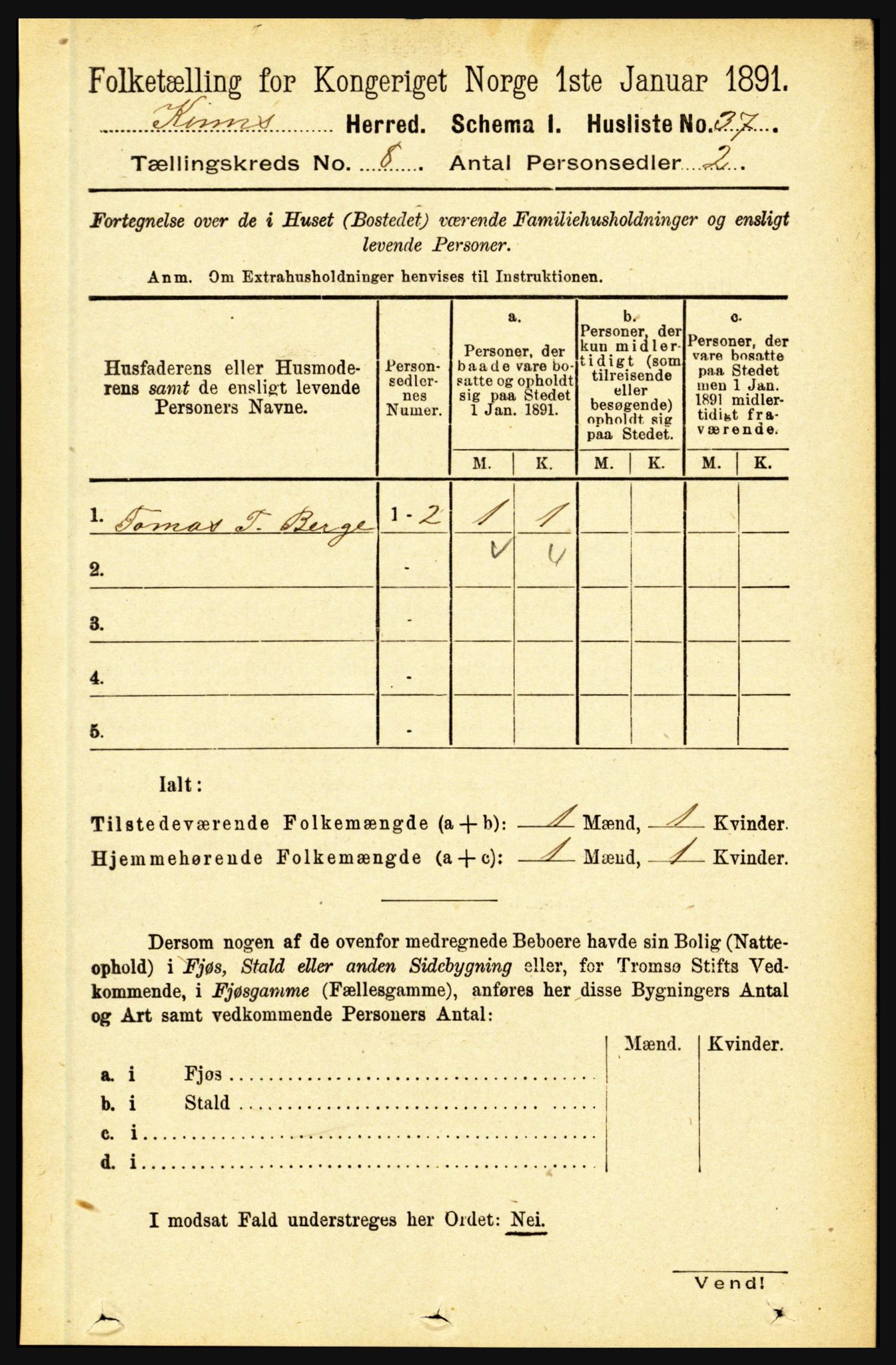 RA, 1891 census for 1437 Kinn, 1891, p. 3094