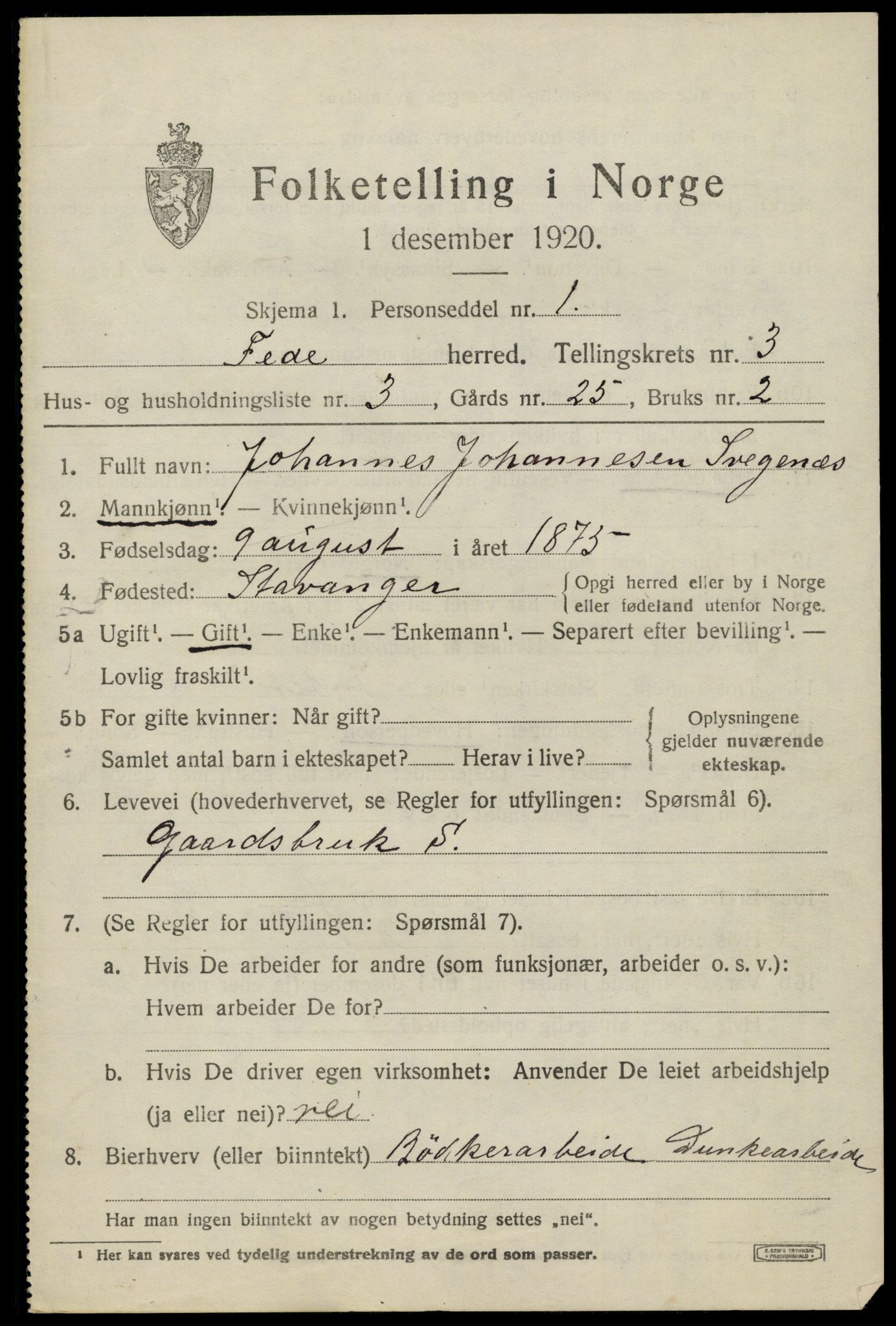 SAK, 1920 census for Feda, 1920, p. 1723