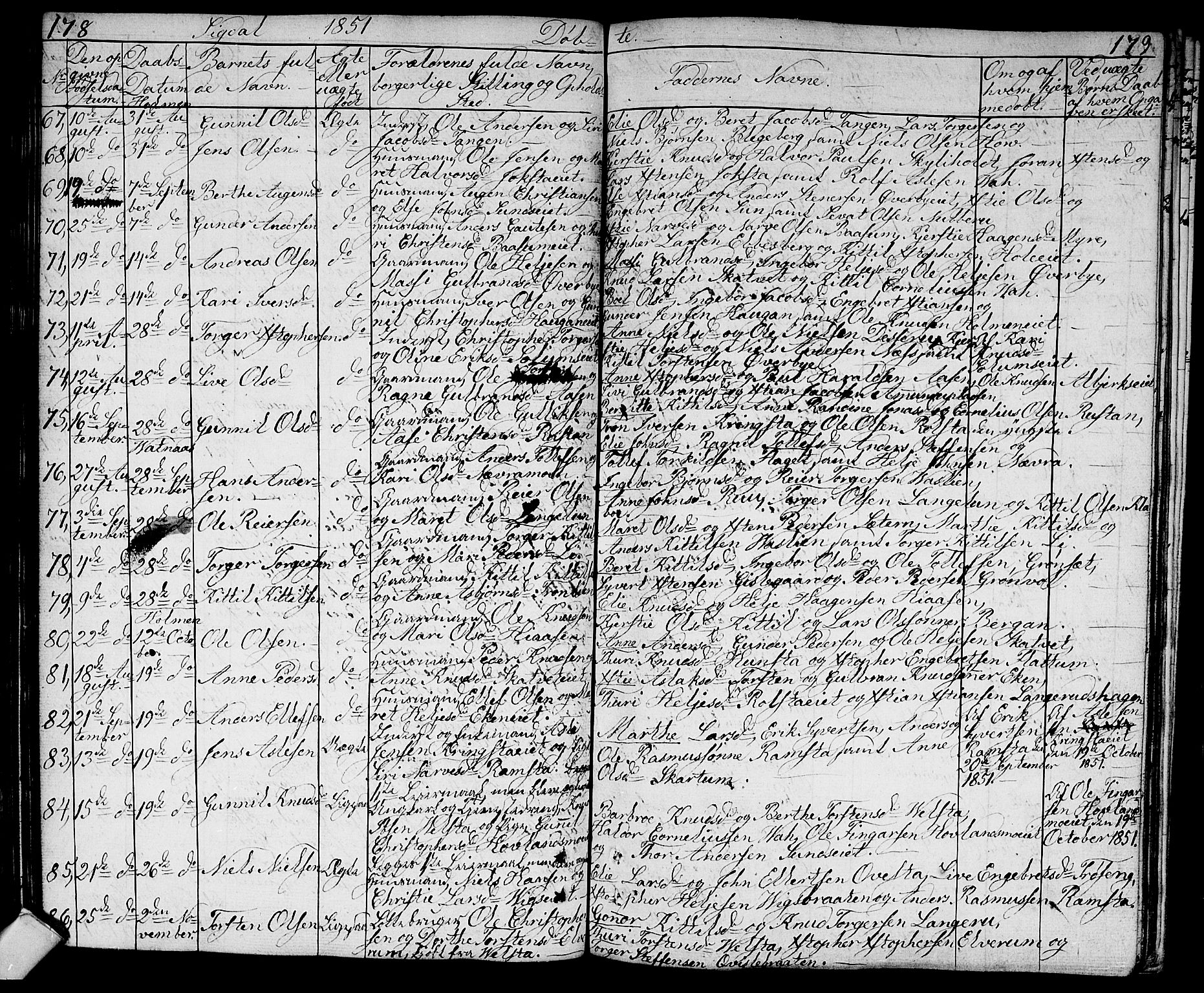 Sigdal kirkebøker, SAKO/A-245/G/Ga/L0002: Parish register (copy) no. I 2, 1835-1856, p. 178-179