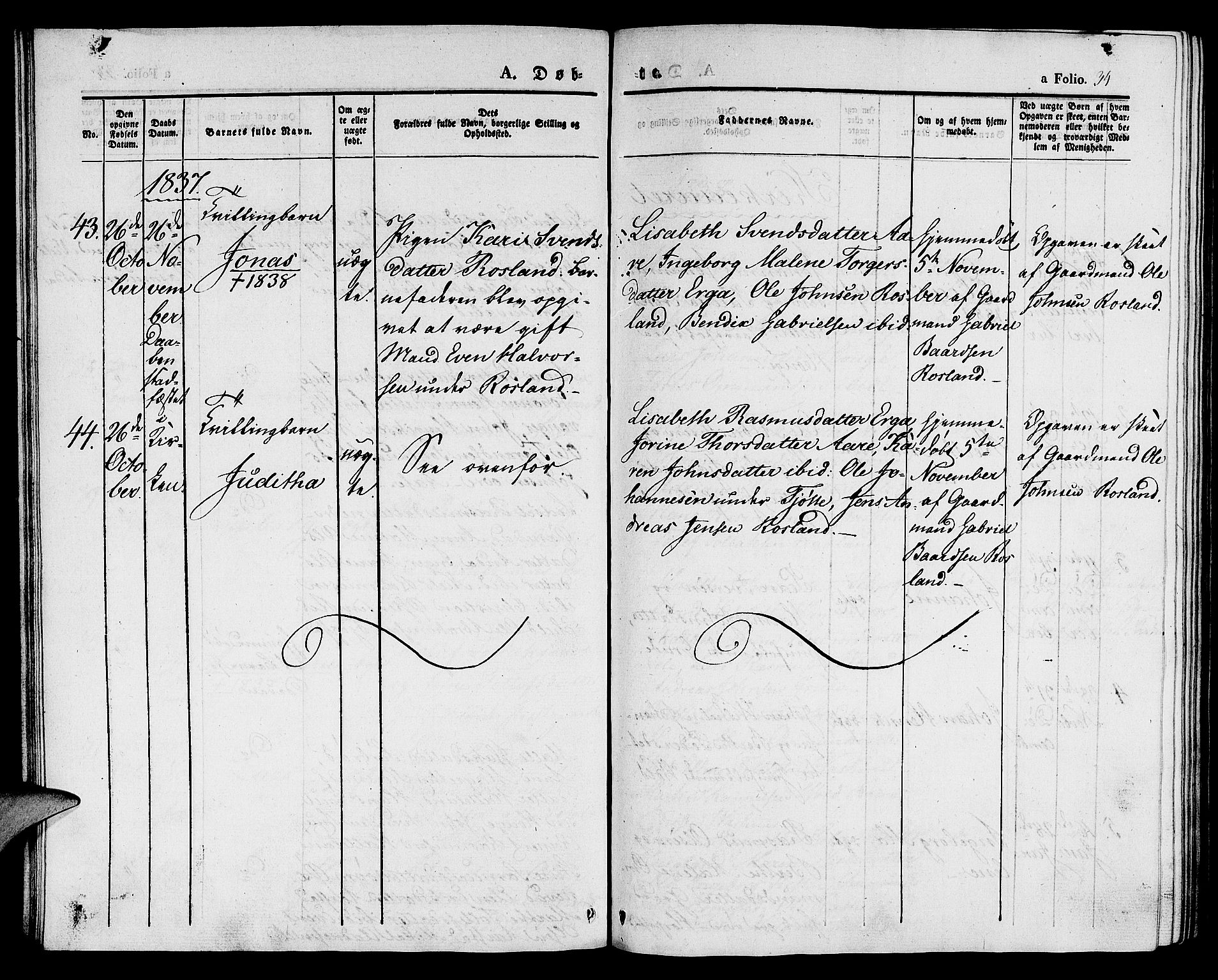 Klepp sokneprestkontor, SAST/A-101803/001/3/30BA/L0003: Parish register (official) no. A 3, 1833-1842, p. 34