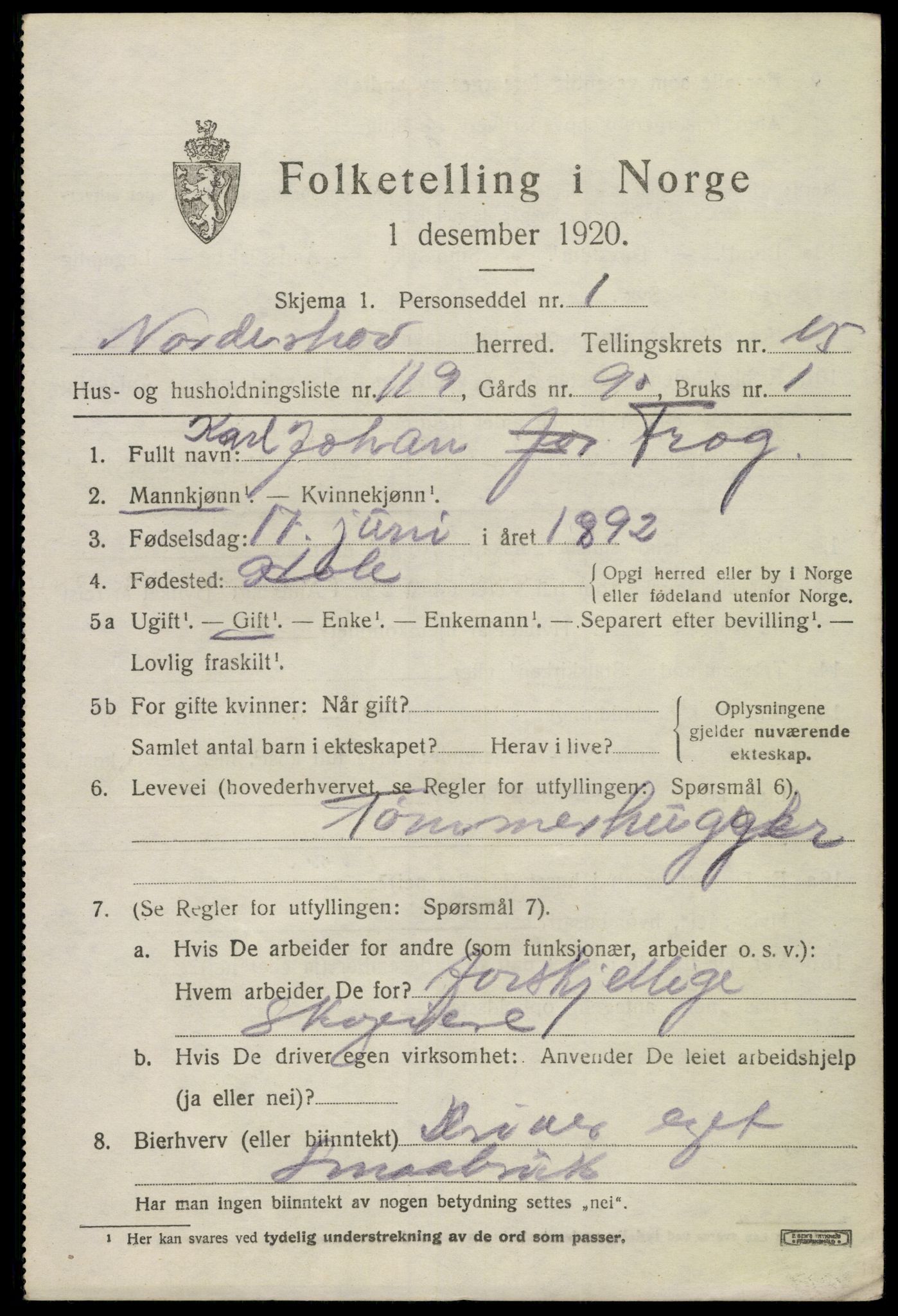 SAKO, 1920 census for Norderhov, 1920, p. 17636