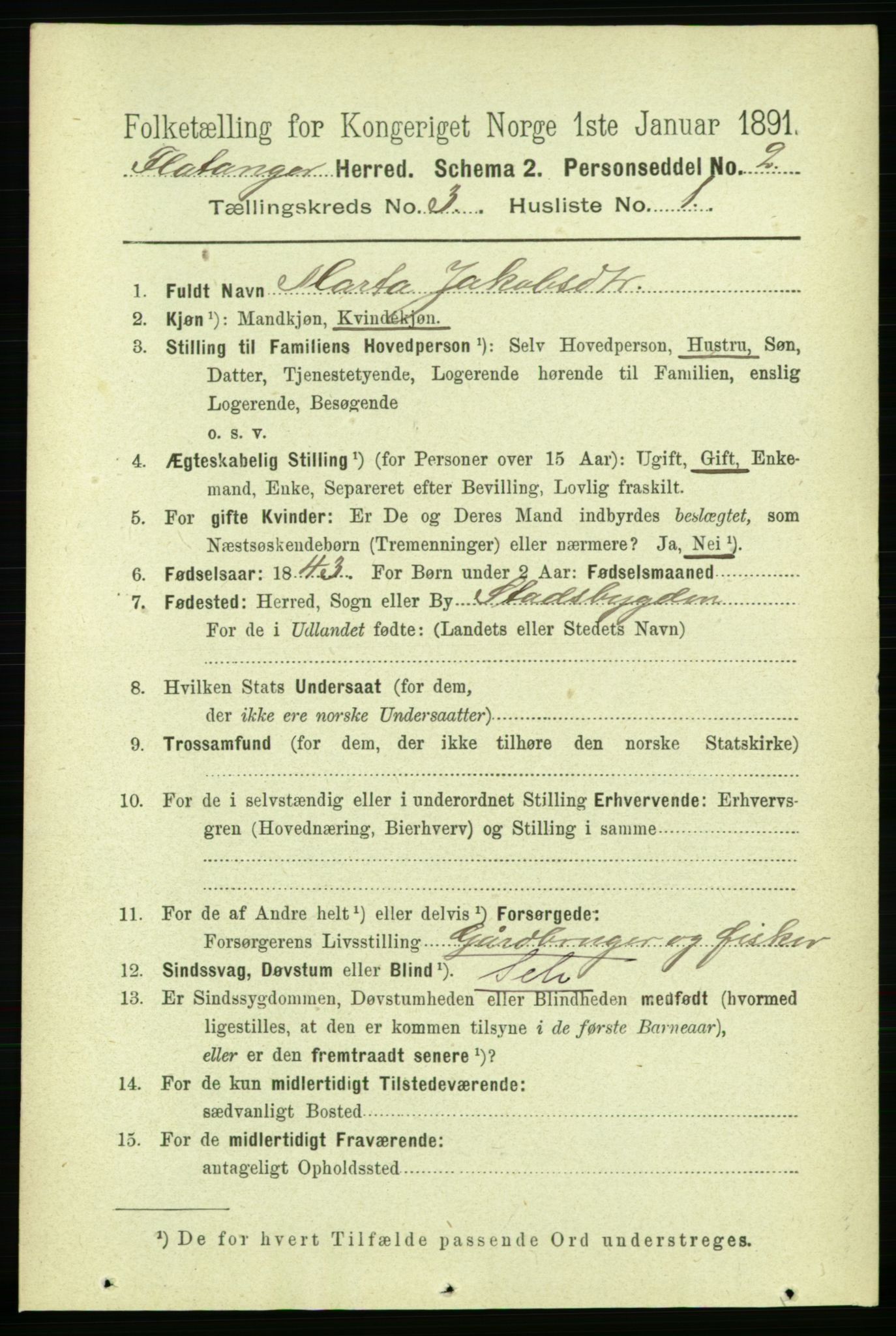 RA, 1891 census for 1749 Flatanger, 1891, p. 1325