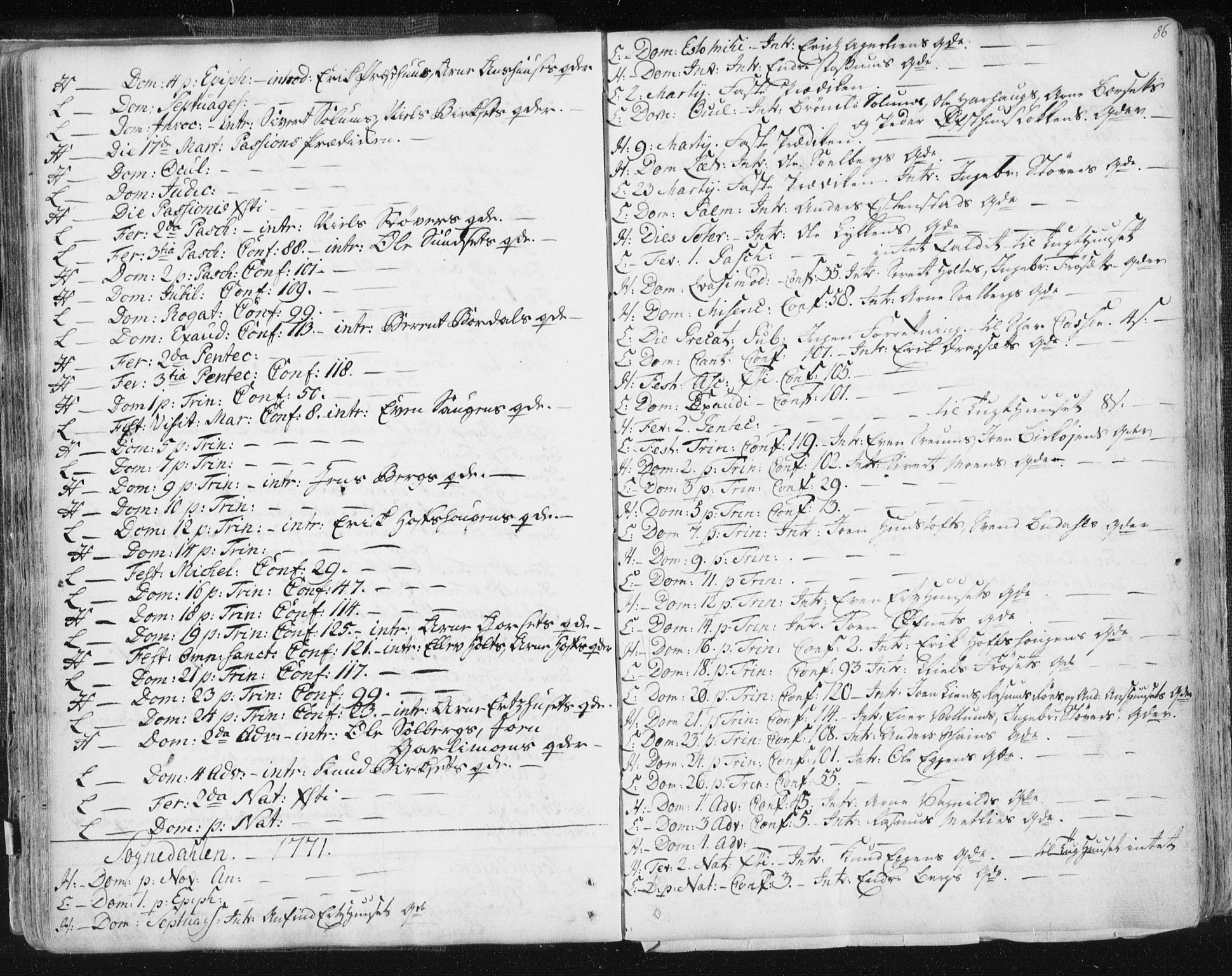 Ministerialprotokoller, klokkerbøker og fødselsregistre - Sør-Trøndelag, SAT/A-1456/687/L0991: Parish register (official) no. 687A02, 1747-1790, p. 86