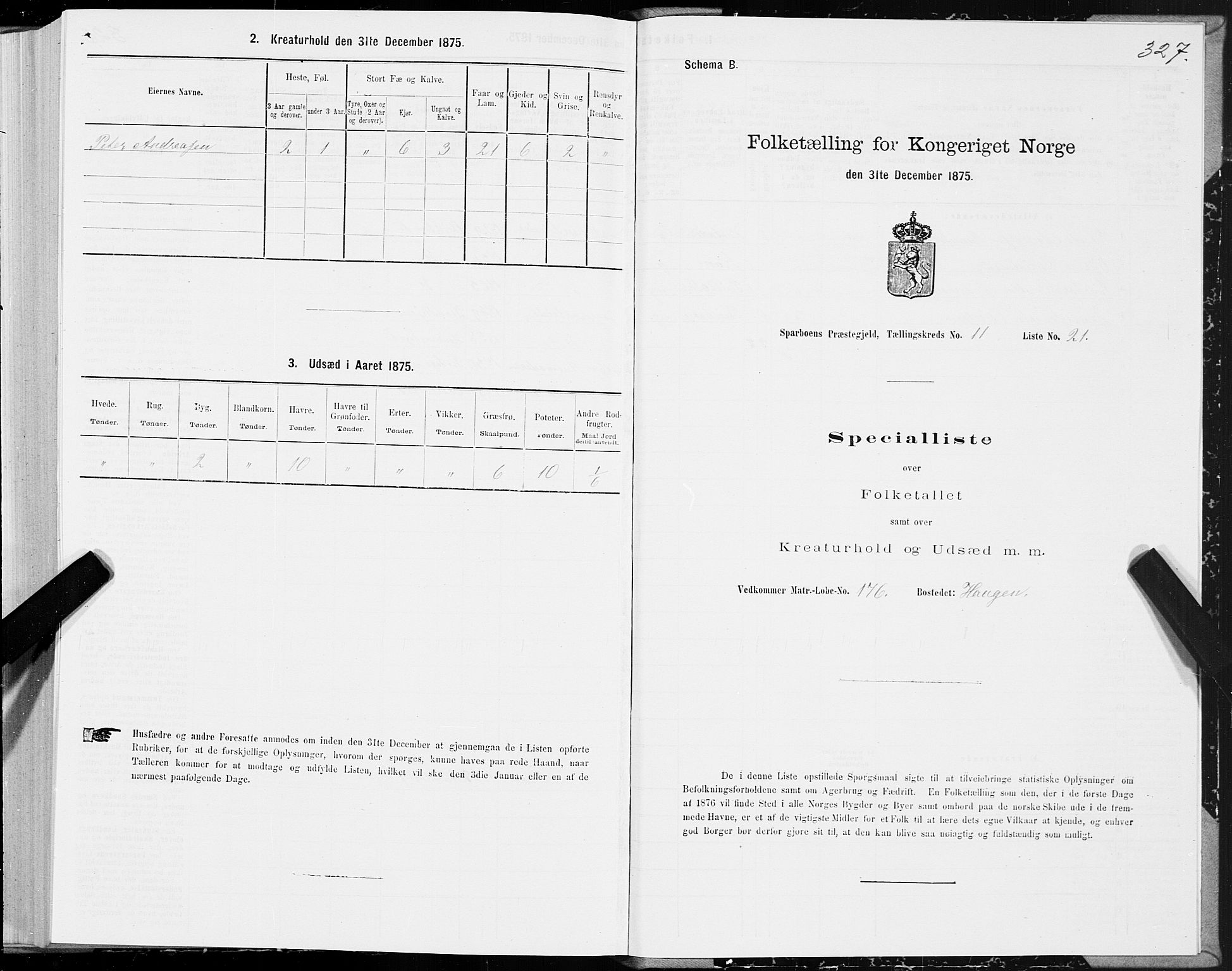 SAT, 1875 census for 1731P Sparbu, 1875, p. 4327