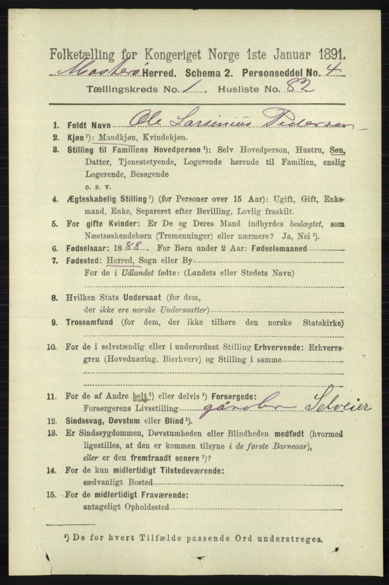 RA, 1891 census for 1143 Mosterøy, 1891, p. 556