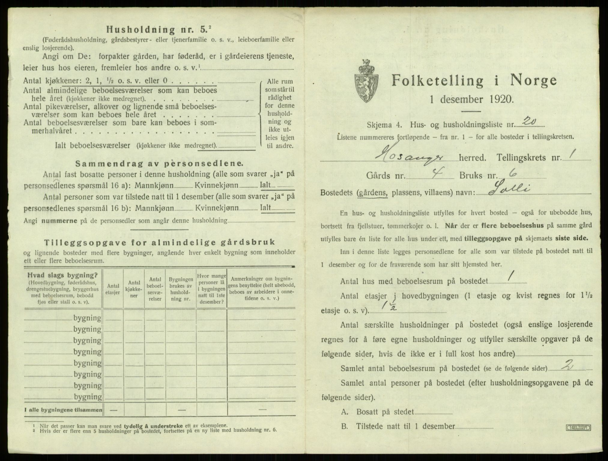 SAB, 1920 census for Hosanger, 1920, p. 95