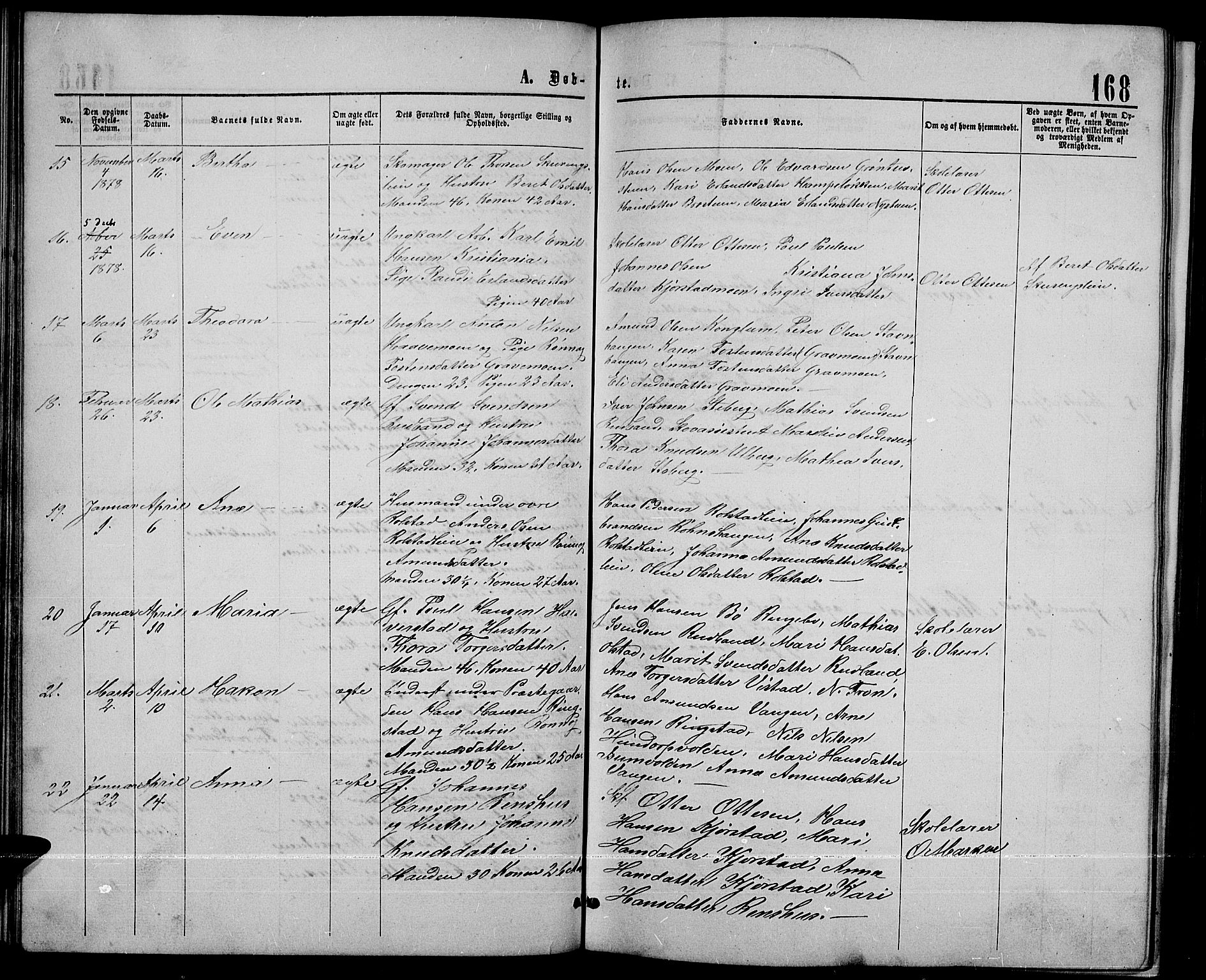 Sør-Fron prestekontor, SAH/PREST-010/H/Ha/Hab/L0002: Parish register (copy) no. 2, 1864-1883, p. 168