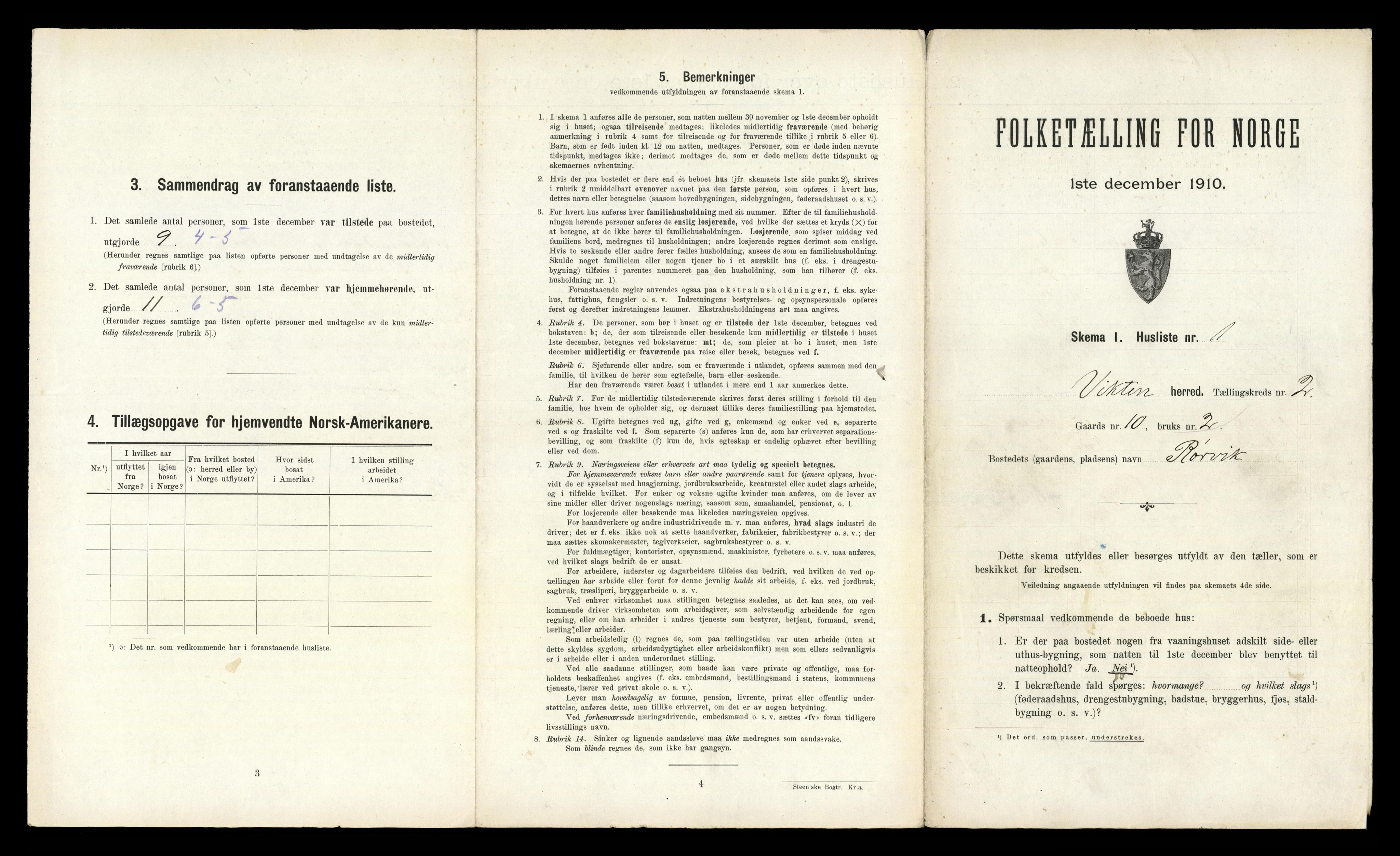 RA, 1910 census for Vikna, 1910, p. 129