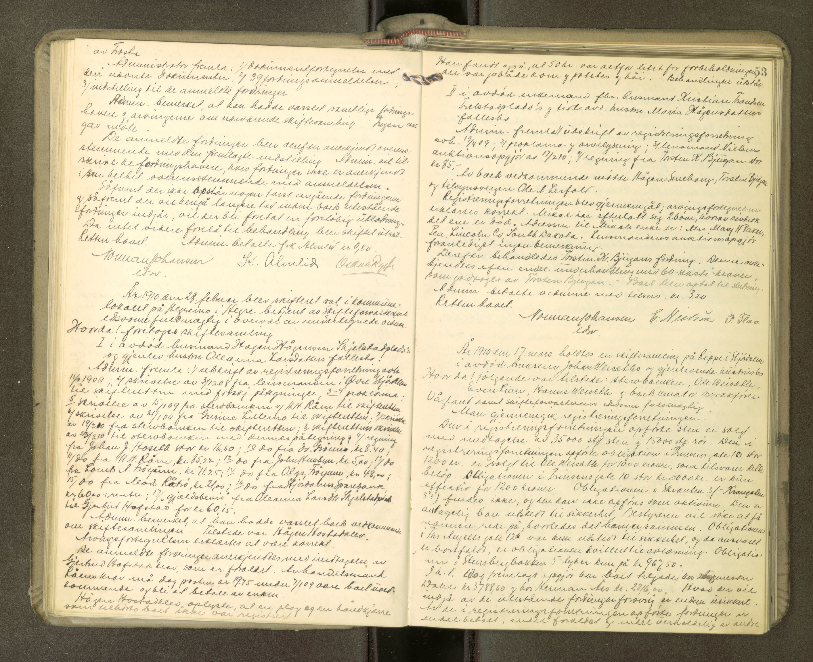Stjør- og Verdal sorenskriveri, AV/SAT-A-4167/1/3/3B/L0011: Skifteforhandlingsprotokoll, 1909-1912, p. 53