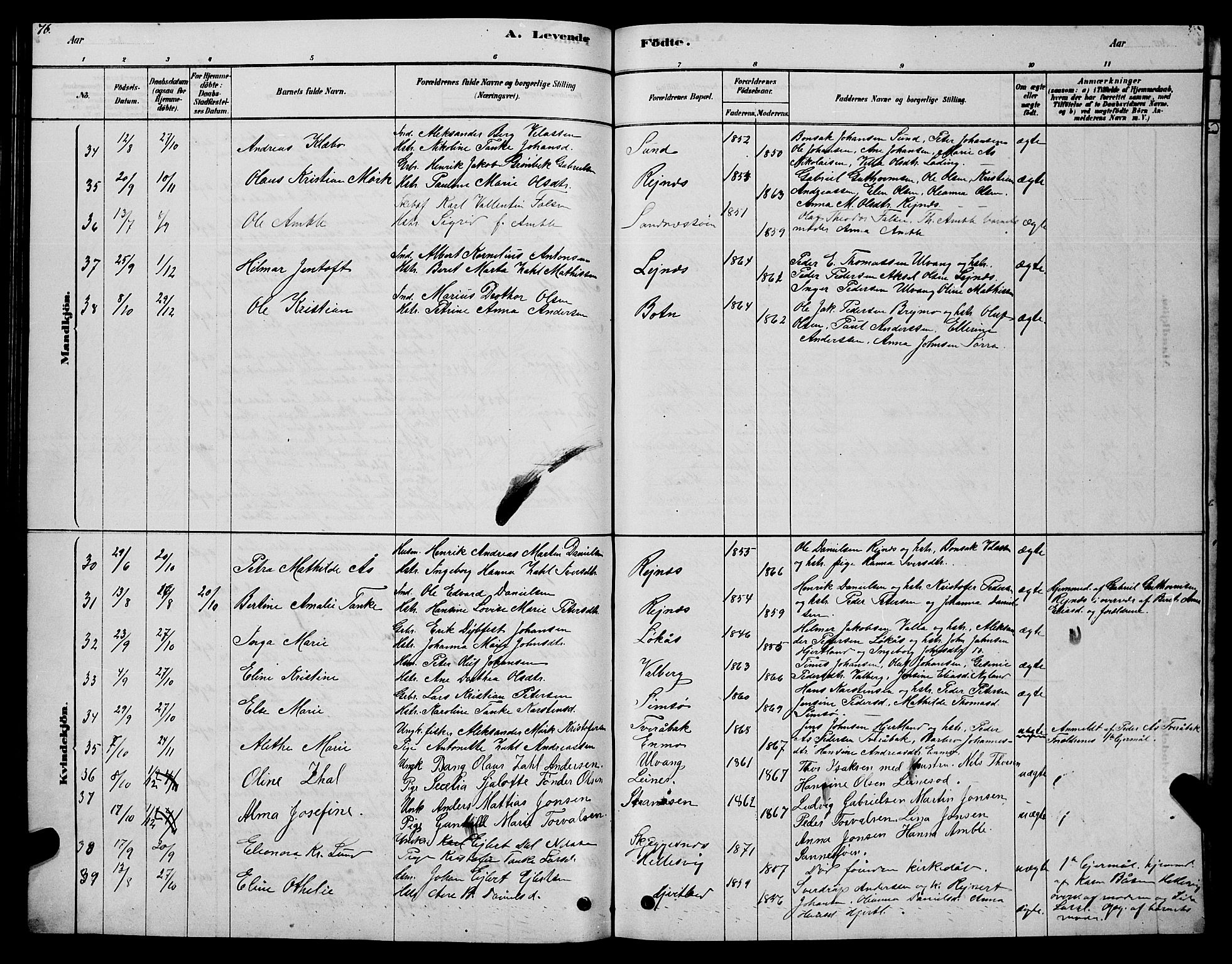 Ministerialprotokoller, klokkerbøker og fødselsregistre - Nordland, AV/SAT-A-1459/831/L0477: Parish register (copy) no. 831C04, 1878-1897, p. 76