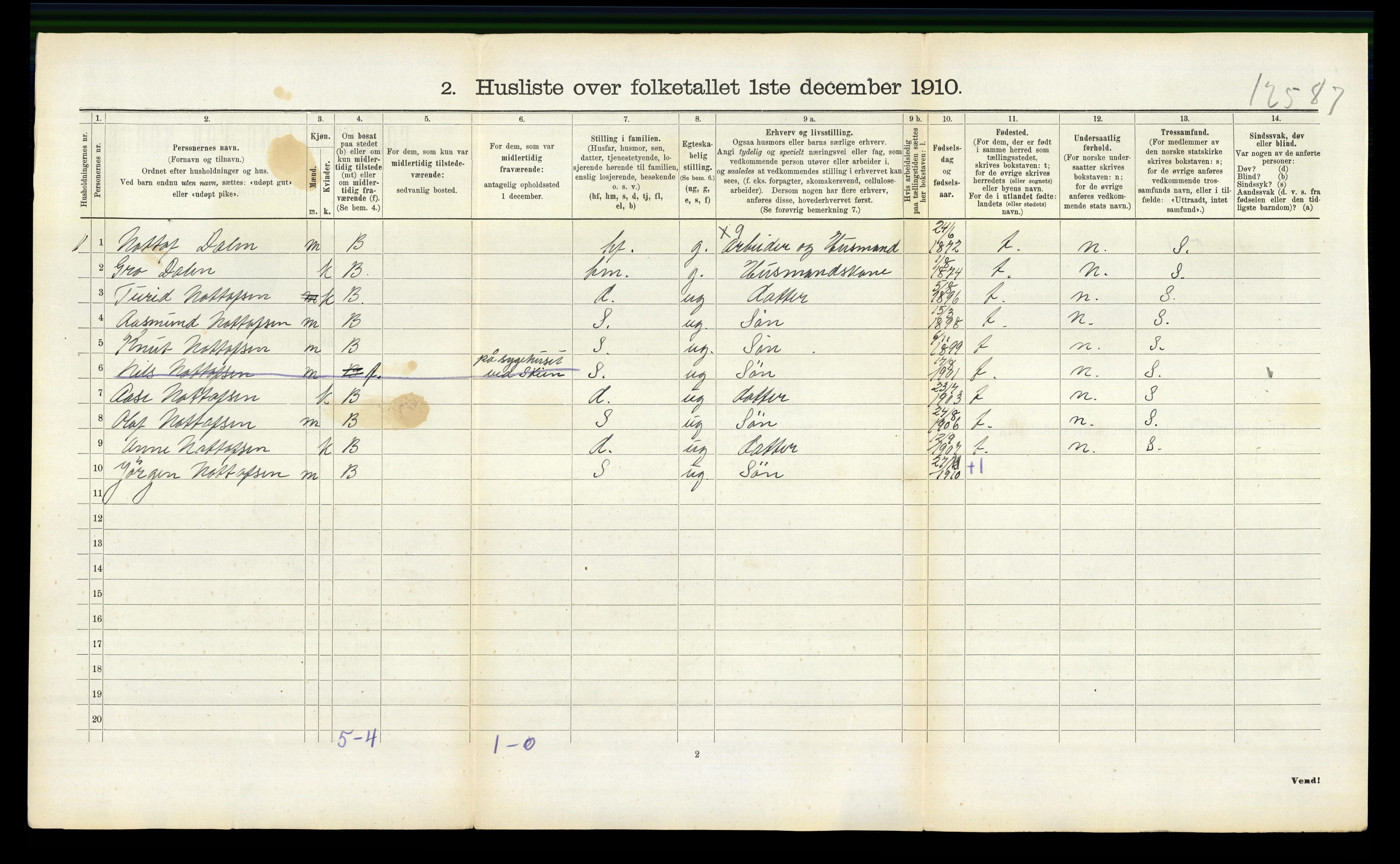 RA, 1910 census for Nissedal, 1910, p. 219