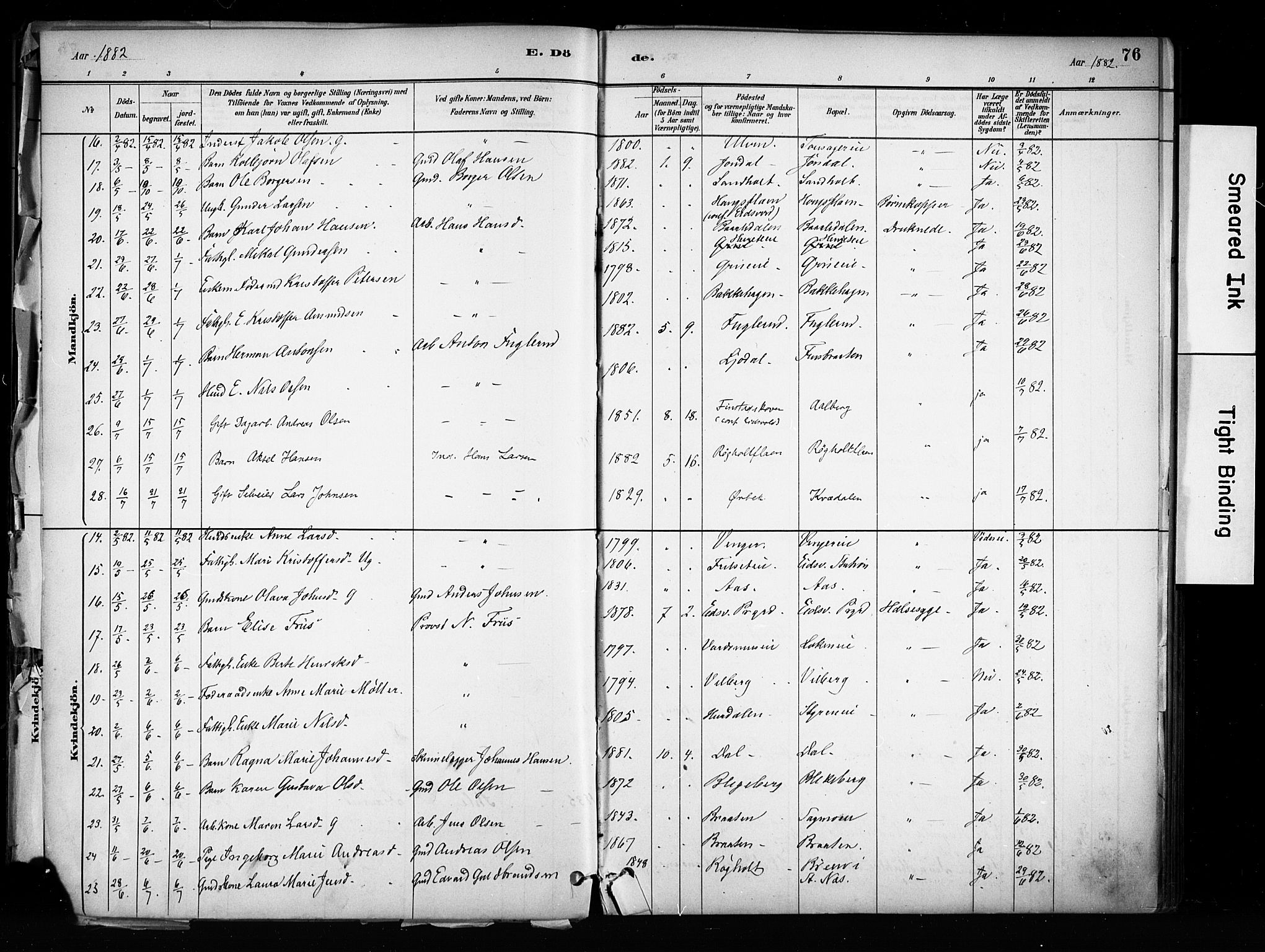 Eidsvoll prestekontor Kirkebøker, SAO/A-10888/F/Fa/L0003: Parish register (official) no. I 3, 1882-1895, p. 76
